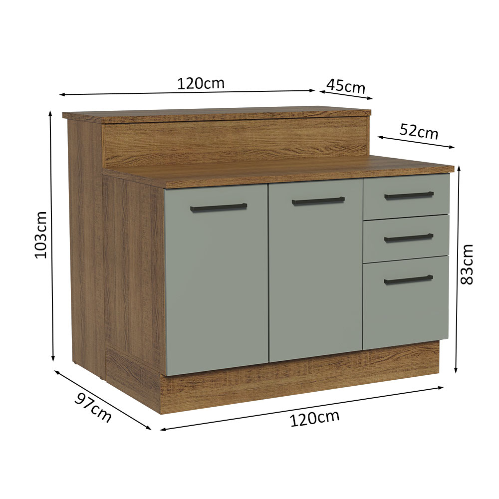 Isla Cocina Con Encimera Y Mostrador Madesa Agata 120cm MG