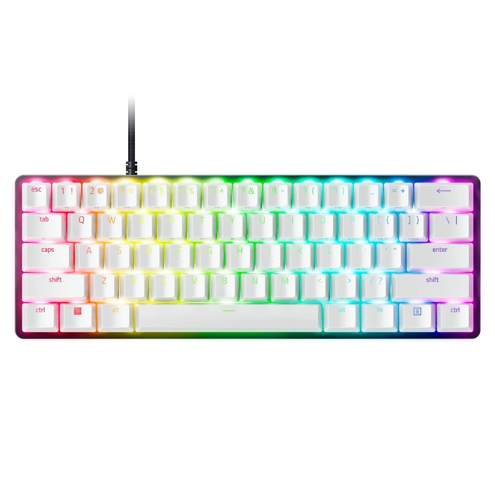  Teclado Mecanico Mini Blanco al 60% ,Chroma RGB para Pc Gamer Razer Huntsman Edición Especial - 62 Teclas, Alámbrico, QWERTY, Aluminio, con Cable Tipo C Desmontable,(Reacondicionado)