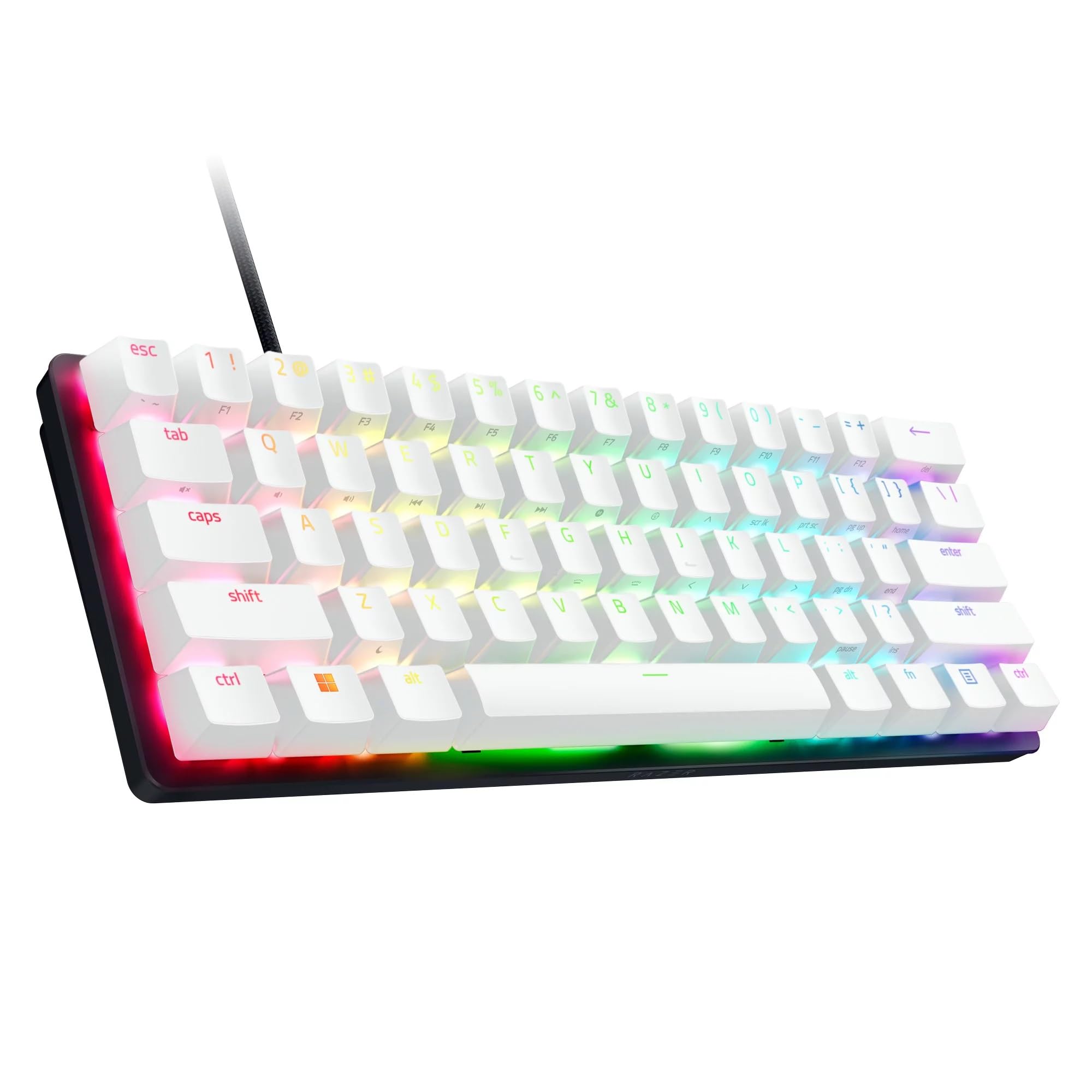  Teclado Mecanico Mini Blanco al 60% ,Chroma RGB para Pc Gamer Razer Huntsman Edición Especial - 62 Teclas, Alámbrico, QWERTY, Aluminio, con Cable Tipo C Desmontable,(Reacondicionado)