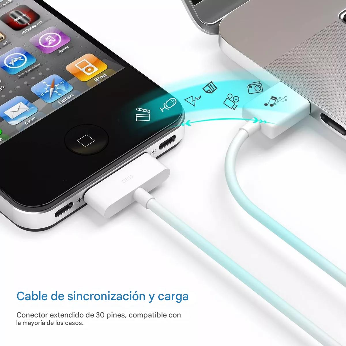 Cable 30 Pin A Usb Para iPod iPhone 4 4s iPad 1 2 3 1 Metro blanco portátil durable carga gadgets