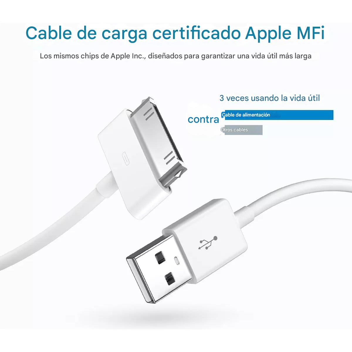 Cable 30 Pin A Usb Para iPod iPhone 4 4s iPad 1 2 3 1 Metro blanco portátil durable carga gadgets