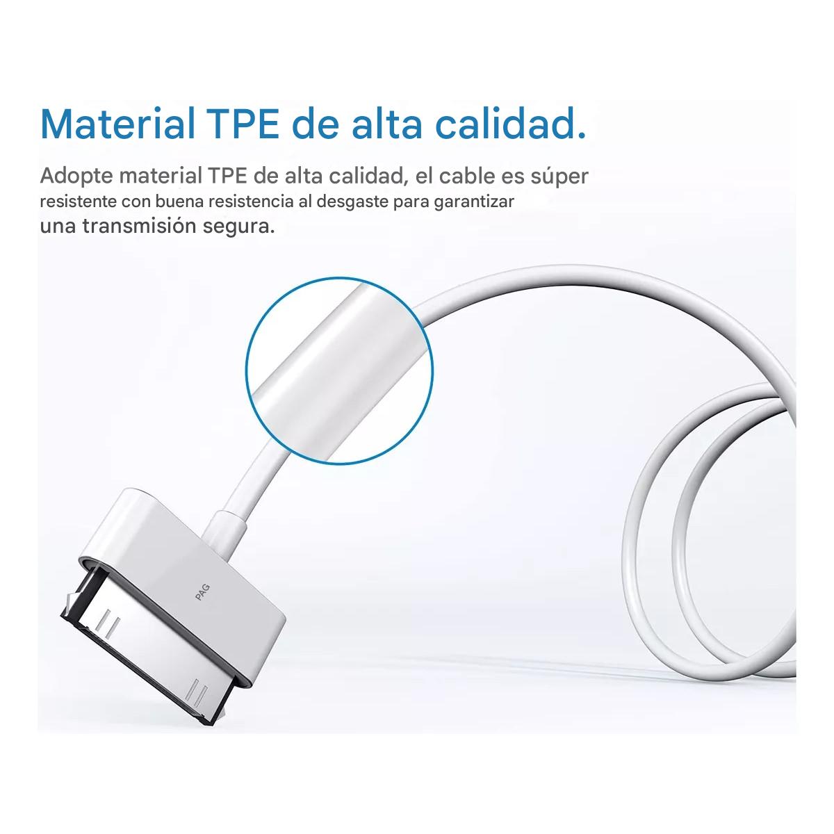 Cable 30 Pin A Usb Para iPod iPhone 4 4s iPad 1 2 3 1 Metro blanco portátil durable carga gadgets