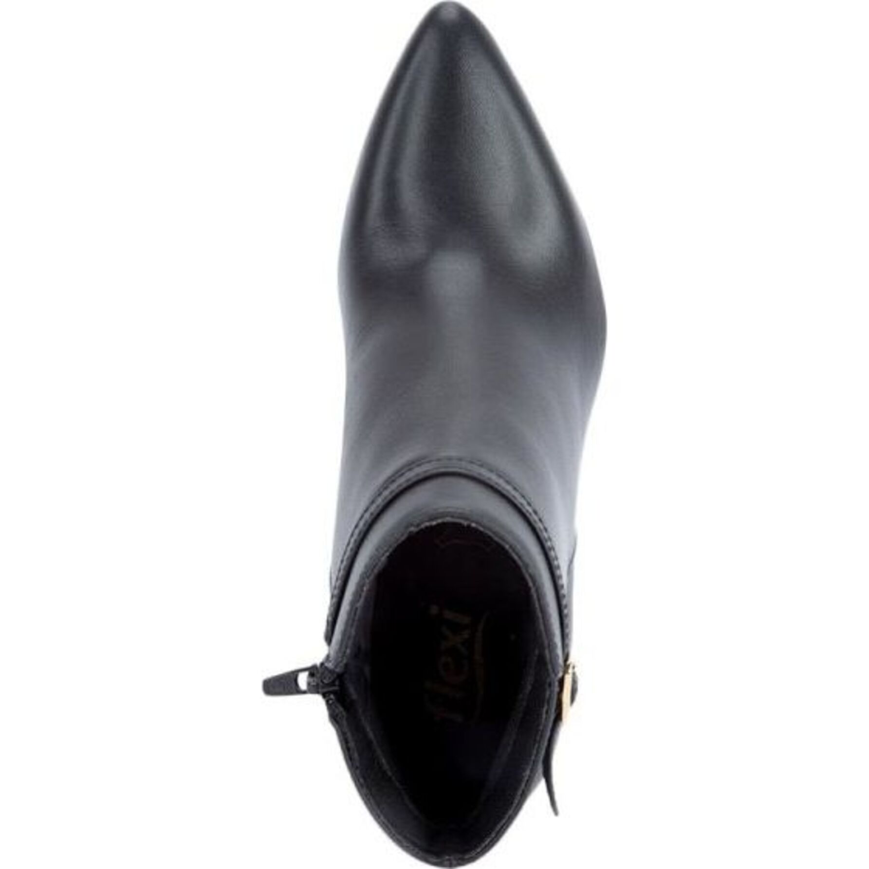 Botas para mujer, tipo botines de vestir, puntales, de piel, con tacón de altura media y delgado, suela antiderrapante, acabado napa, marca Flexi, color negro, mod. 1160330