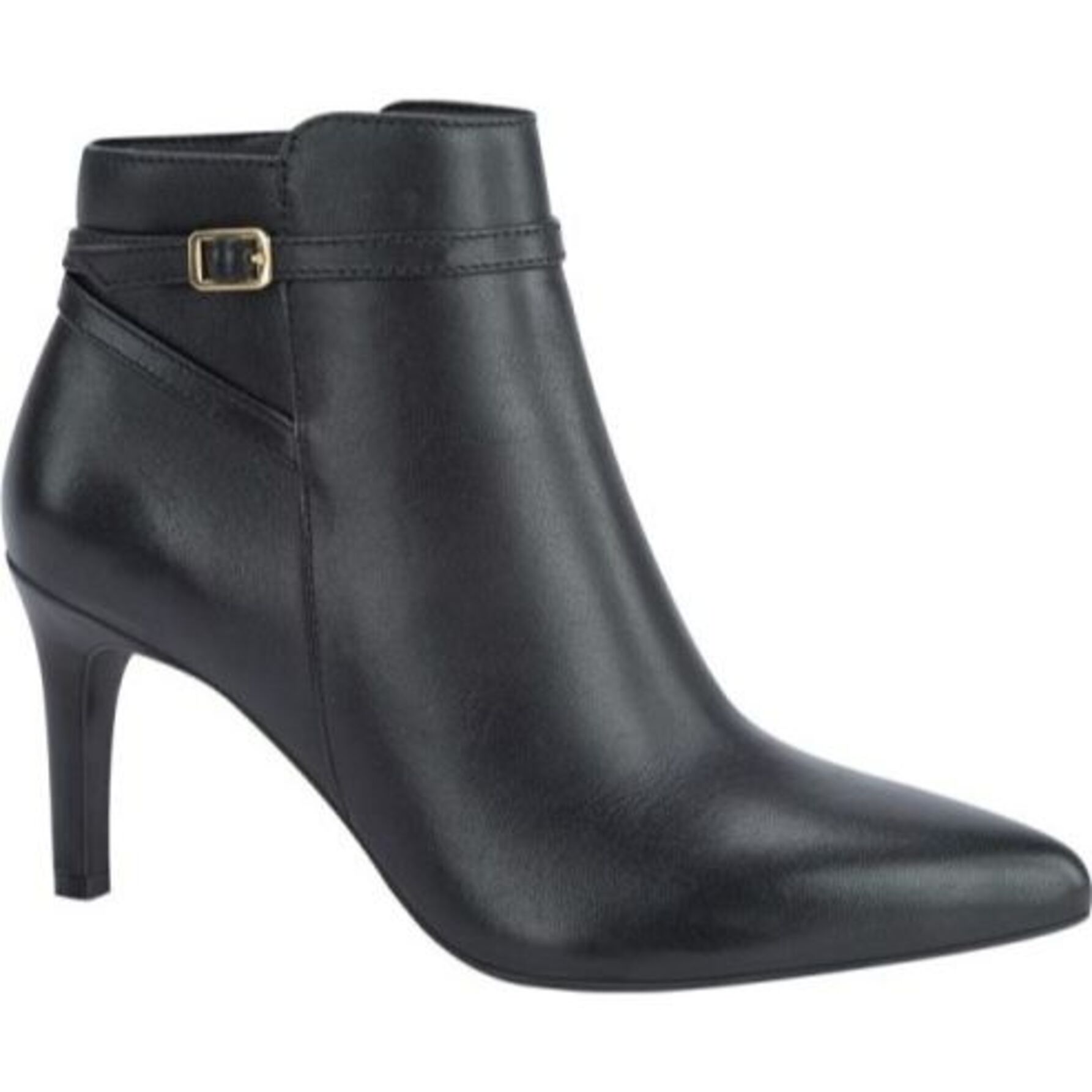 Botas para mujer, tipo botines de vestir, puntales, de piel, con tacón de altura media y delgado, suela antiderrapante, acabado napa, marca Flexi, color negro, mod. 1160330