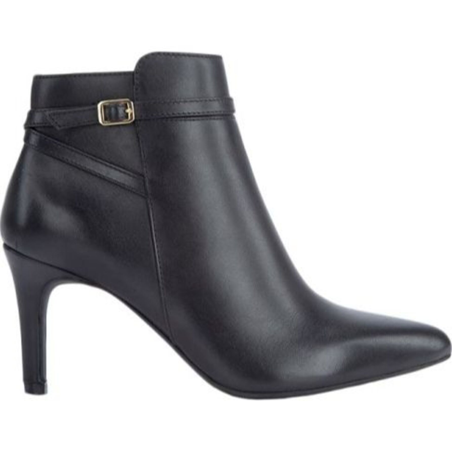 Botas para mujer, tipo botines de vestir, puntales, de piel, con tacón de altura media y delgado, suela antiderrapante, acabado napa, marca Flexi, color negro, mod. 1160330