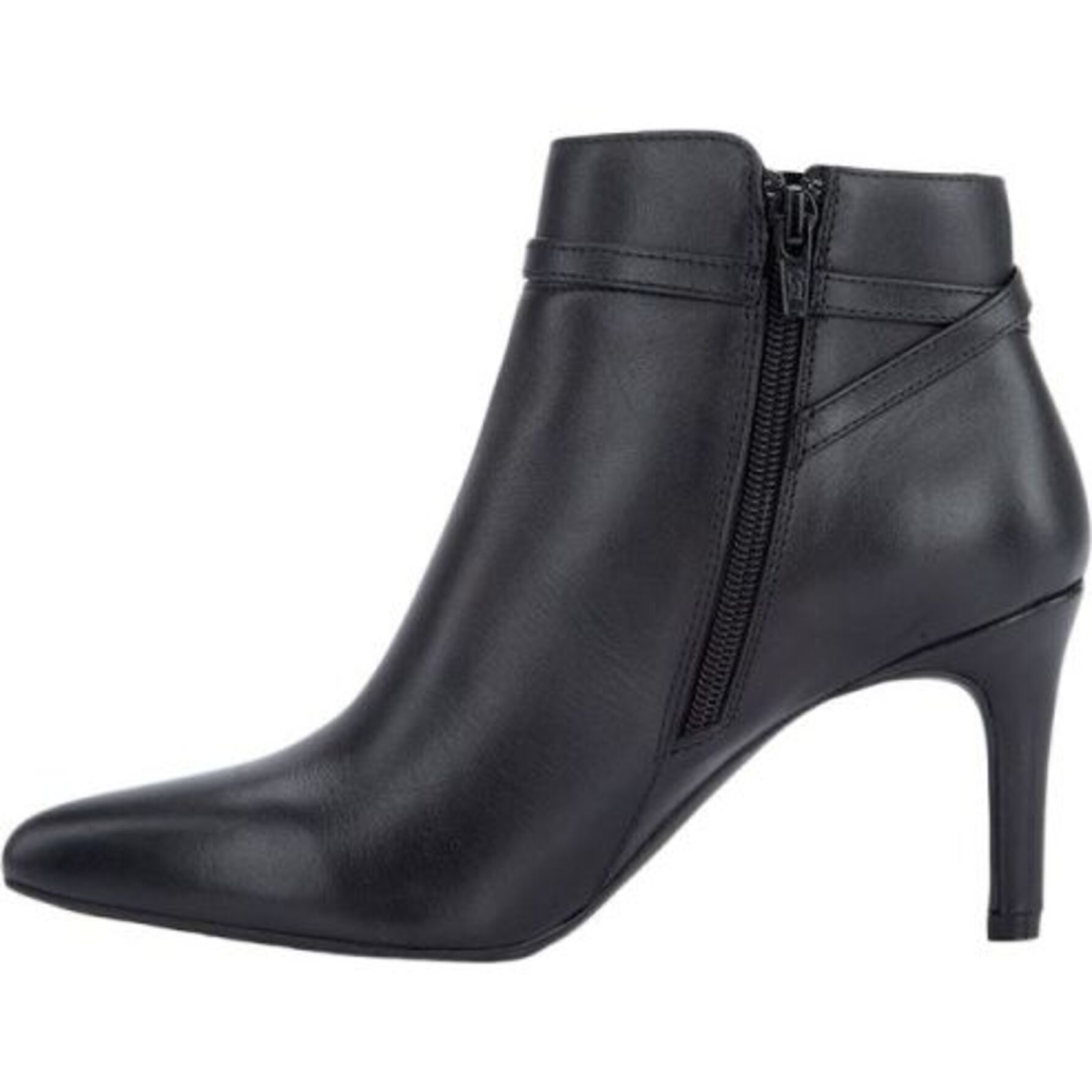 Botas para mujer, tipo botines de vestir, puntales, de piel, con tacón de altura media y delgado, suela antiderrapante, acabado napa, marca Flexi, color negro, mod. 1160330