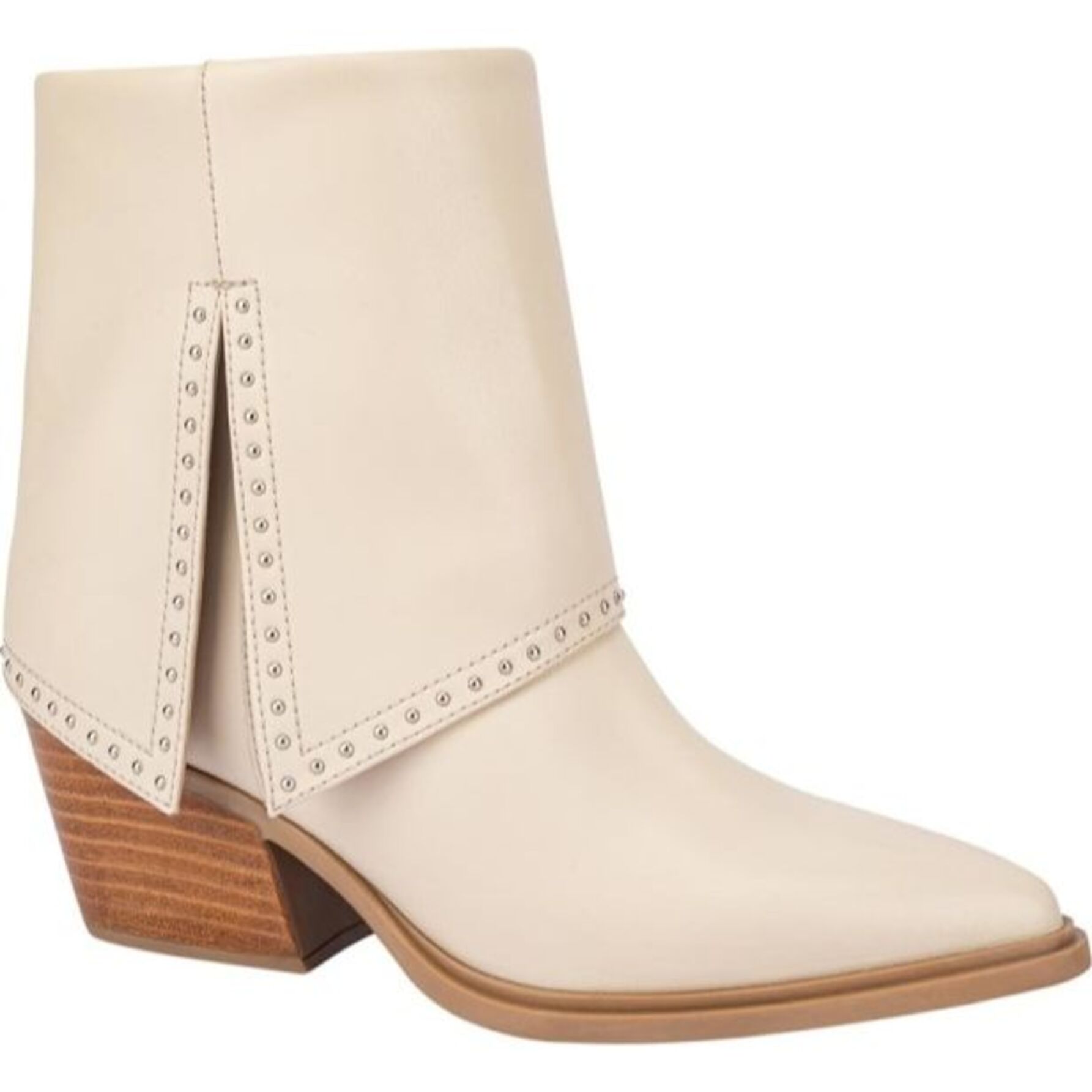 Botas para mujer, de tipo texano, con estoperoles en la caña, puntales, con acabado napa y tacón medio, marca Salamandra, color beige, mod. 1177219