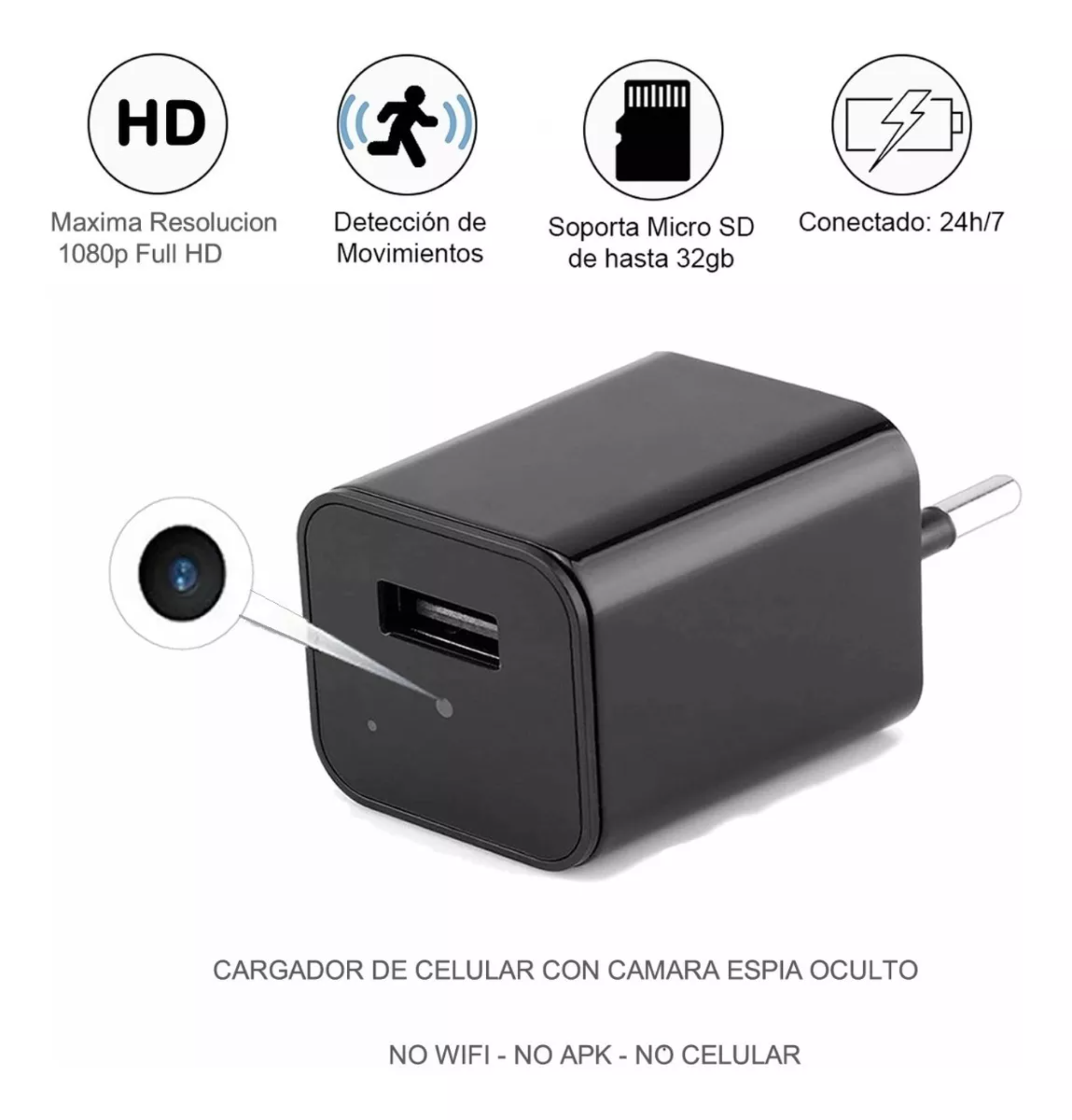 OFERTA Camara - Usb Cargador Espia Oculto - Graba Video+audio