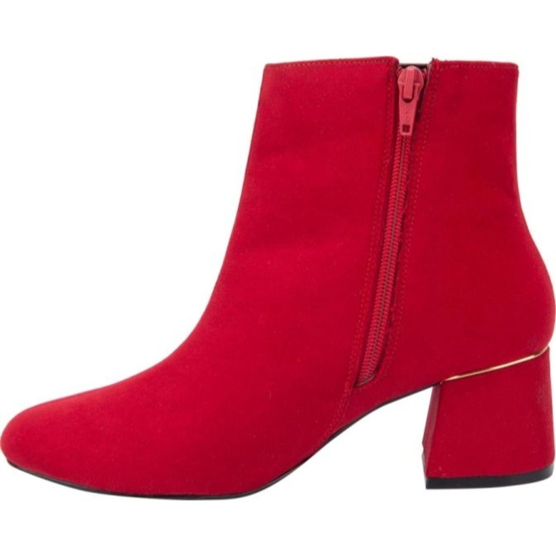 Botas para mujer, cortas, con tacón ancho y bajo, acabado ante, punta redonda, marca Yaeli Fashion, color rojo, mod. 1179336