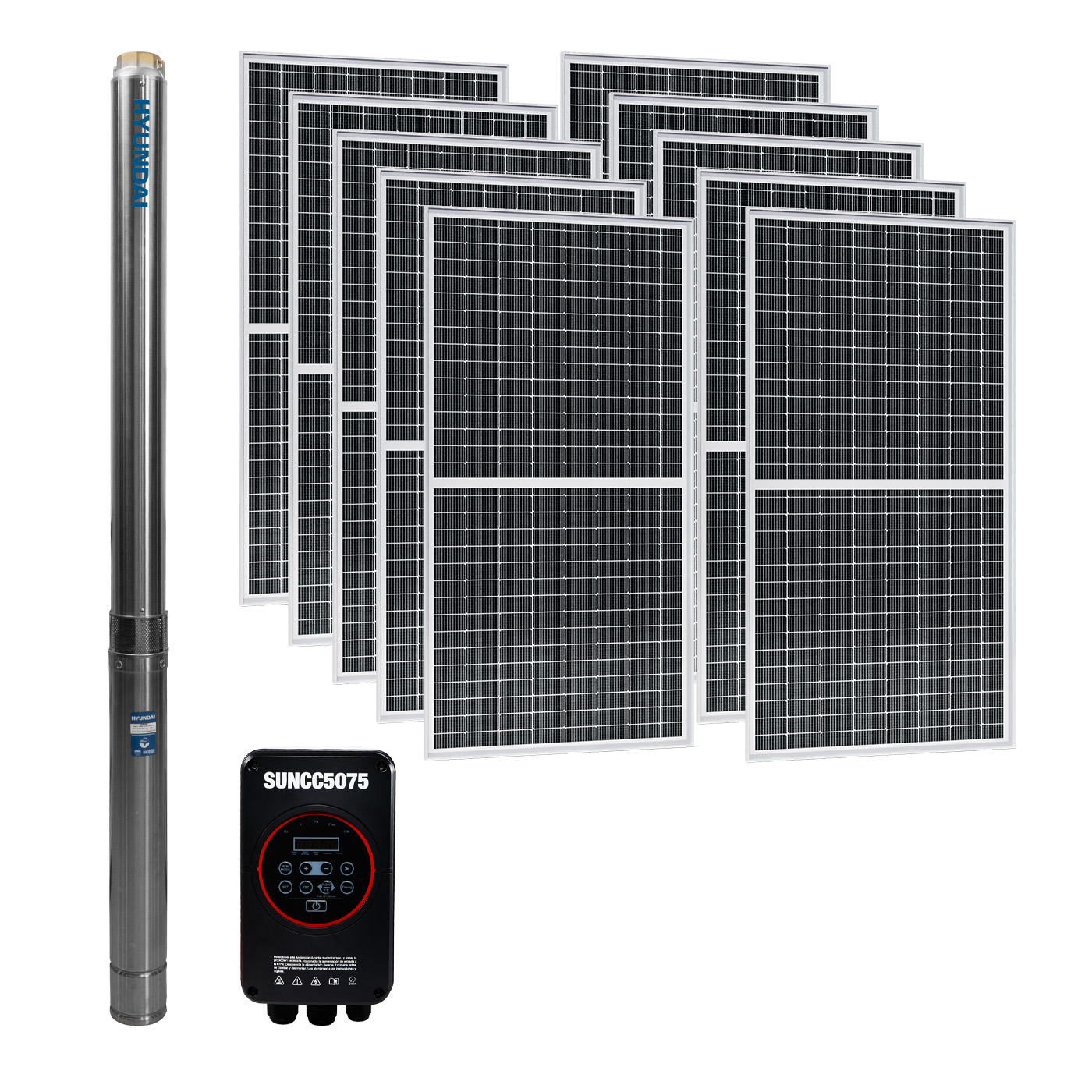 Bomba De Agua Solar Uso Agrícola Profesional Hyundai 7 Hp Con 10 Paneles Solares Y Caja De Control Inverter - SUN750X