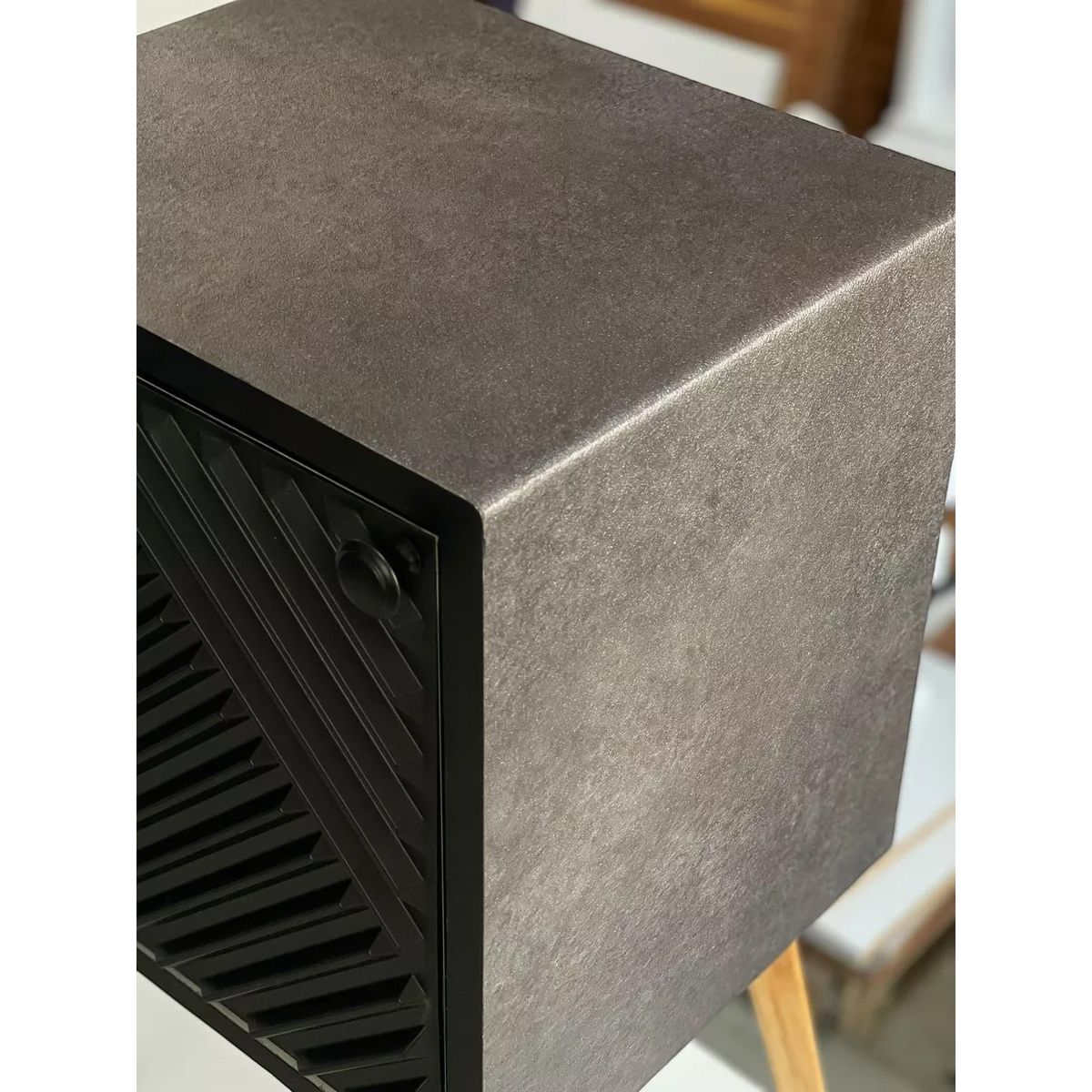 Buro Negro Mesa Noche Luz Led Mdf Recámara Organizador