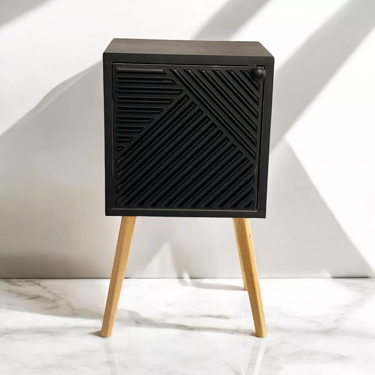 Buro Negro Mesa Noche Luz Led Mdf Recámara Organizador