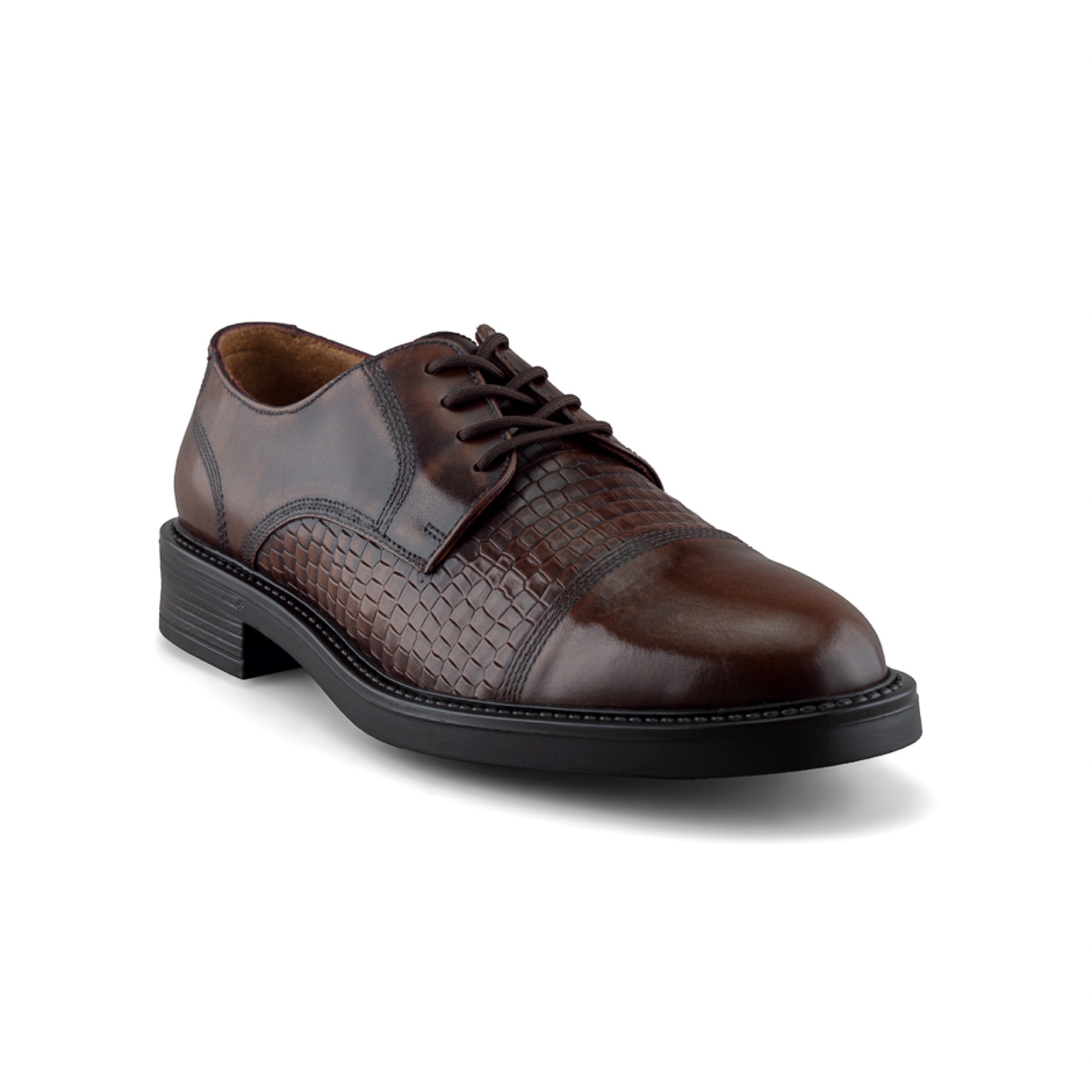 Zapato Derby de Piel Grabada para Hombre en Color Café con Agujetas