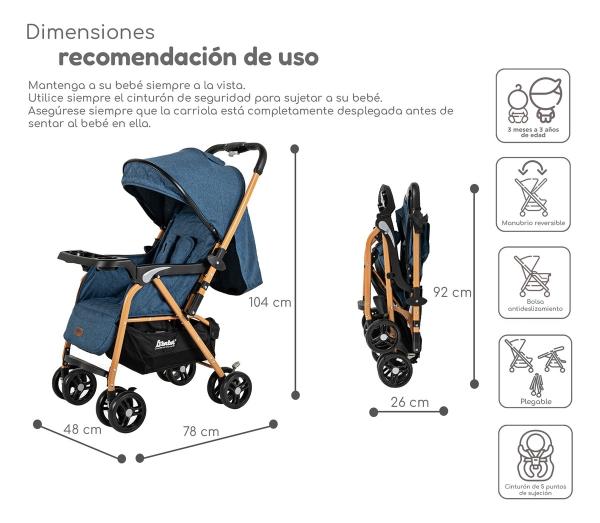 Carriola D Bebe Lal Plegable Reversible Con Portavasos azul