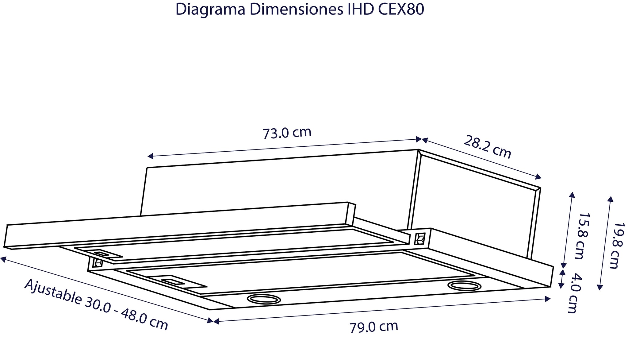 Campana Empotrable Extraíble IHD Modelo CEX80 de 80 cm en Acero Inoxidable