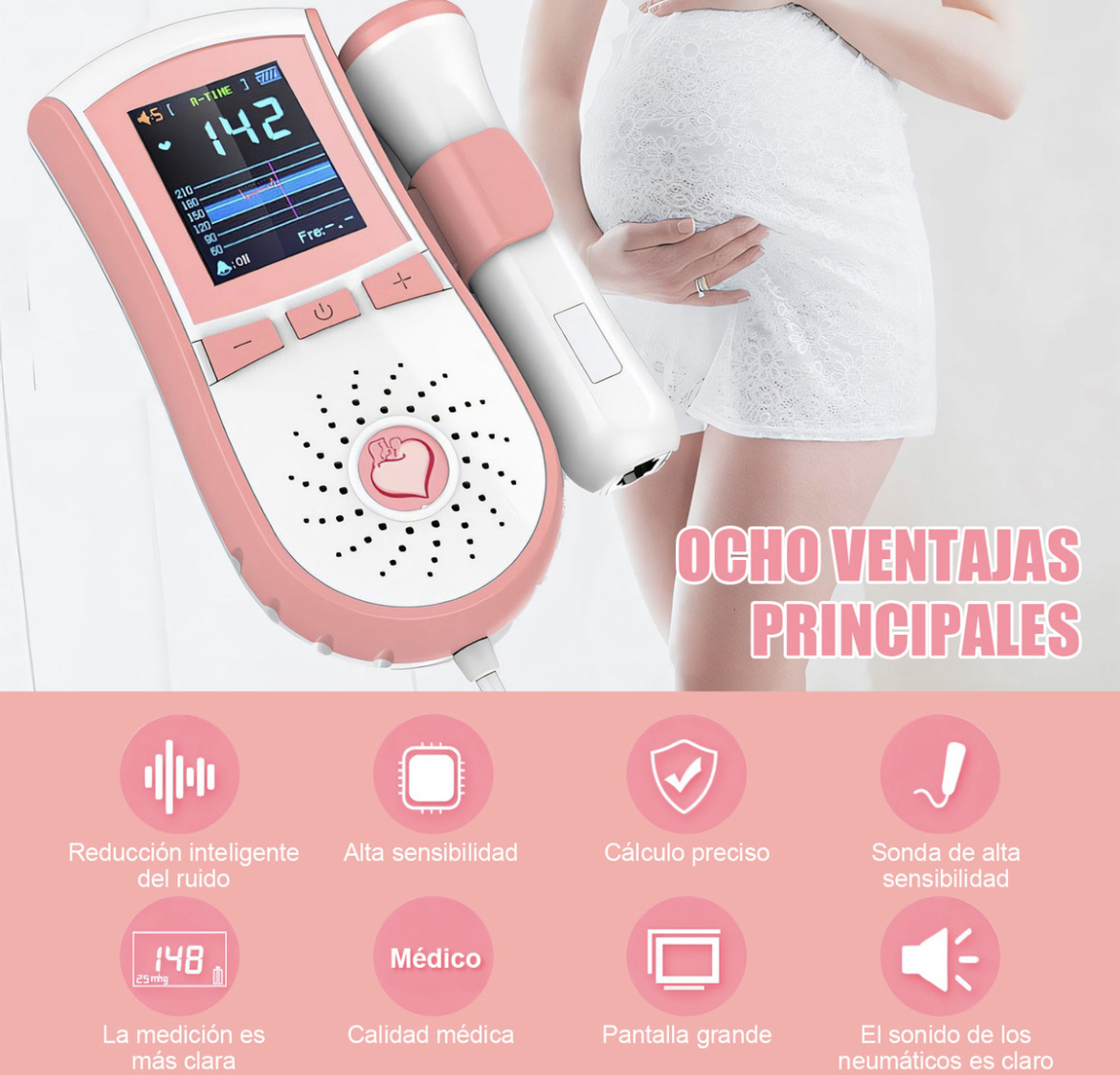 Monitor Fetal Doppler Para Escuchar Latidos Bebe Ultrasonido