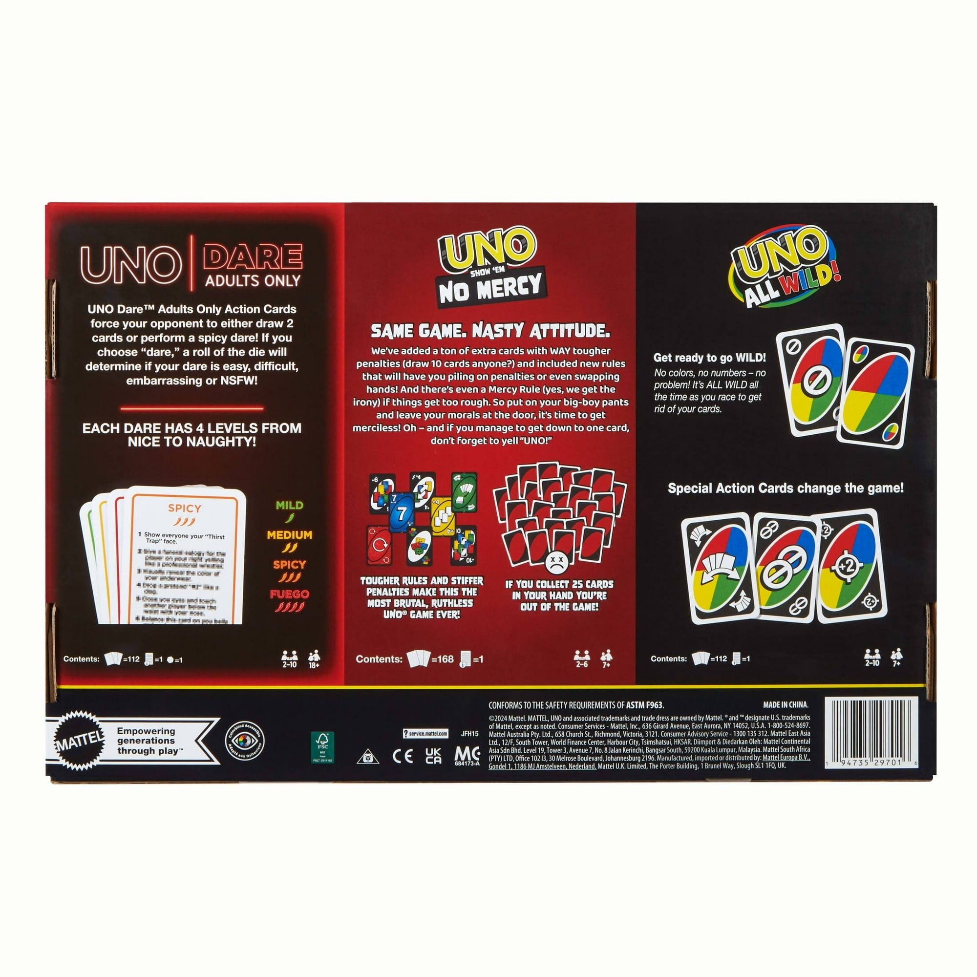 UNO All Wild UNO Show ‘em No Mercy UNO Dare Adults Inglés ORIGINAL Juego de 2 a 10 Jugadores