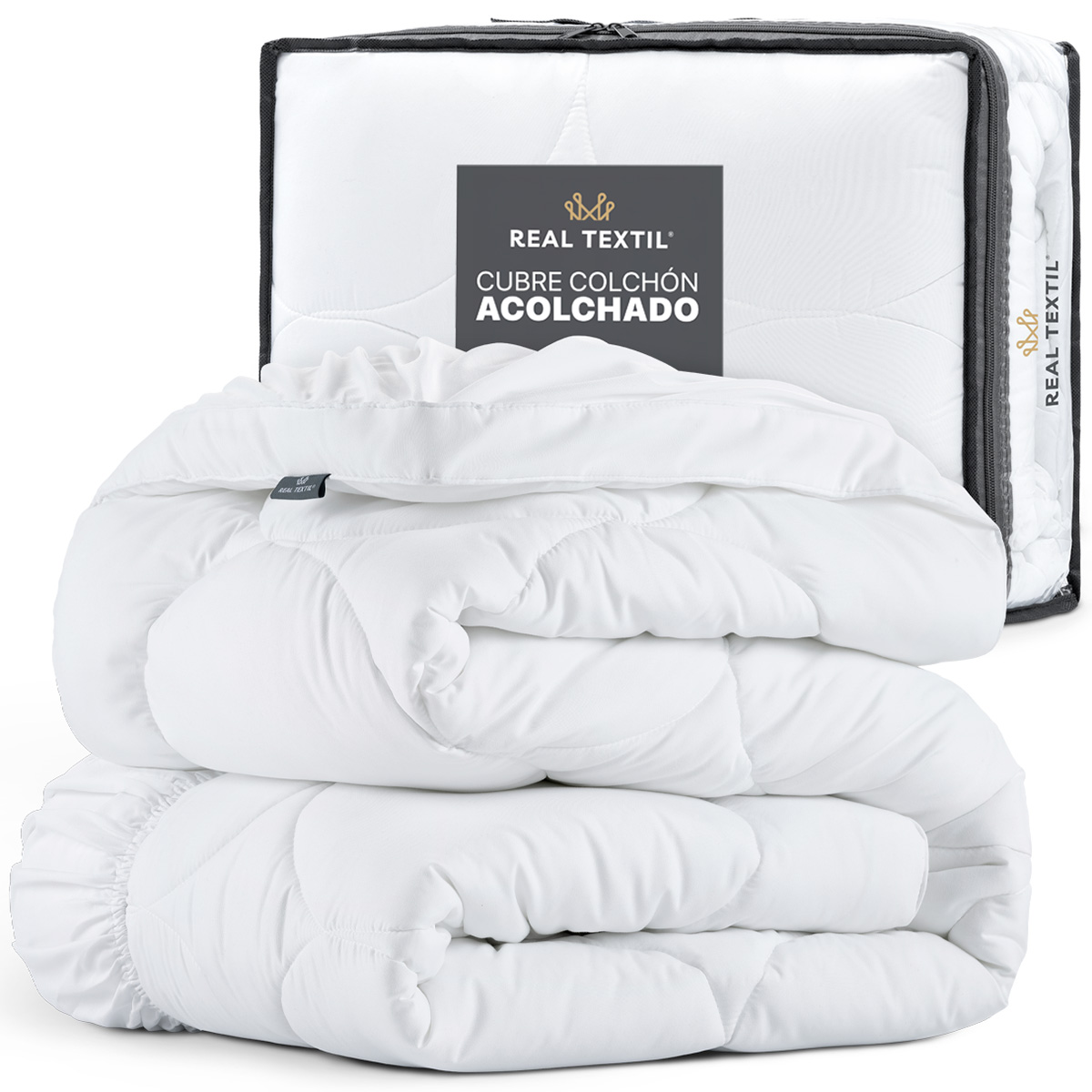 Cubre Colchón Acolchado Hipoalergénico Individual, Protector de Colchones Suave, Funda de Cama para Máxima Comodidad. REAL TEXTIL