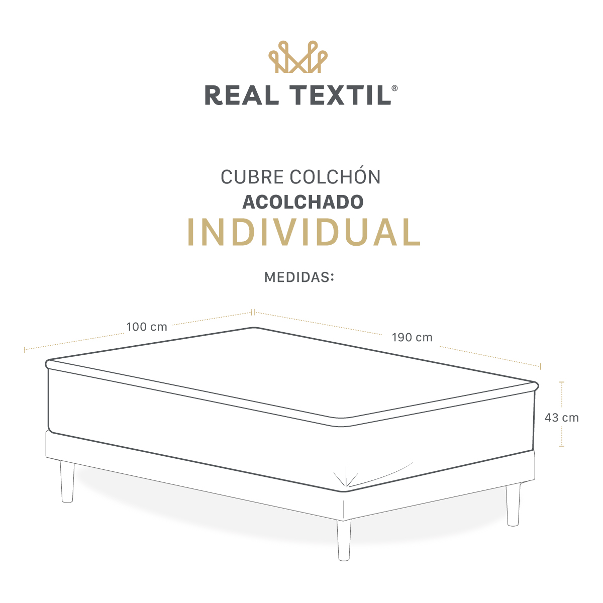 Cubre Colchón Acolchado Hipoalergénico Individual, Protector de Colchones Suave, Funda de Cama para Máxima Comodidad. REAL TEXTIL
