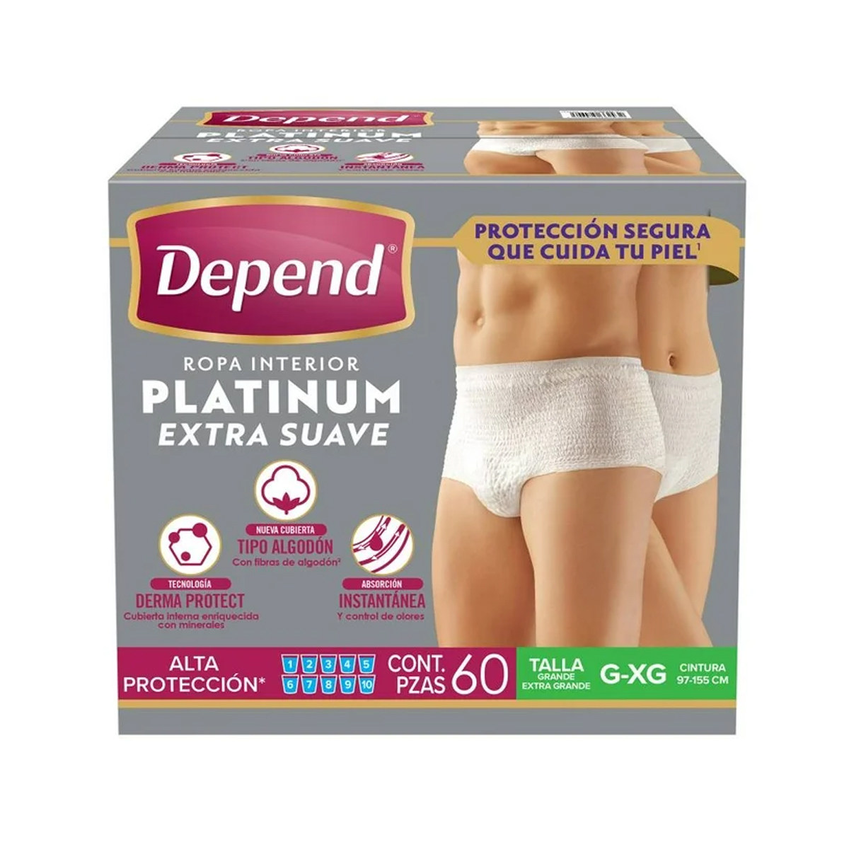 Ropa Interior Depend Platinum Extra Suave Unisex G-Xg 60pz