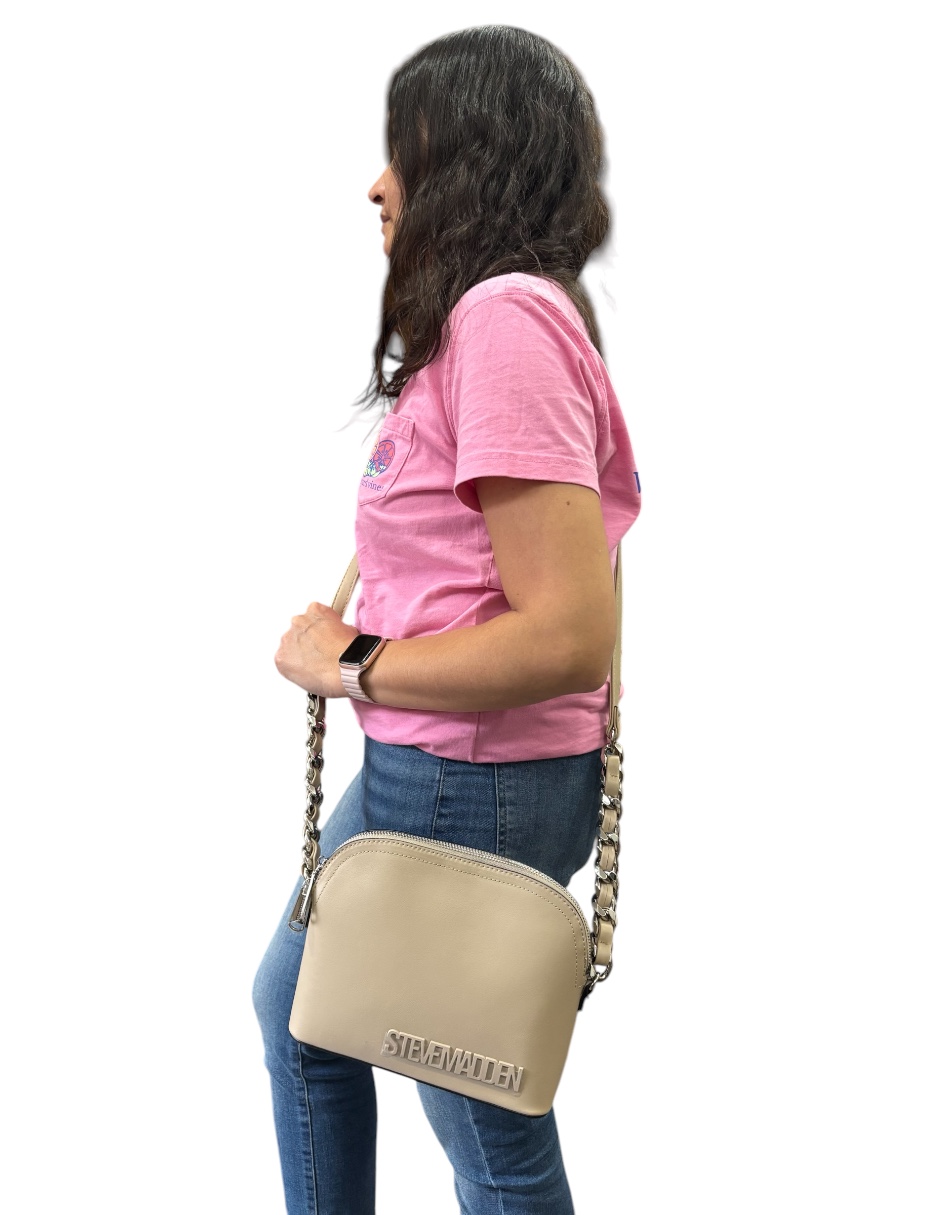 Bolsa Steve Madden Crossbody color beige, piel, con doble asa desmontable y ajustable