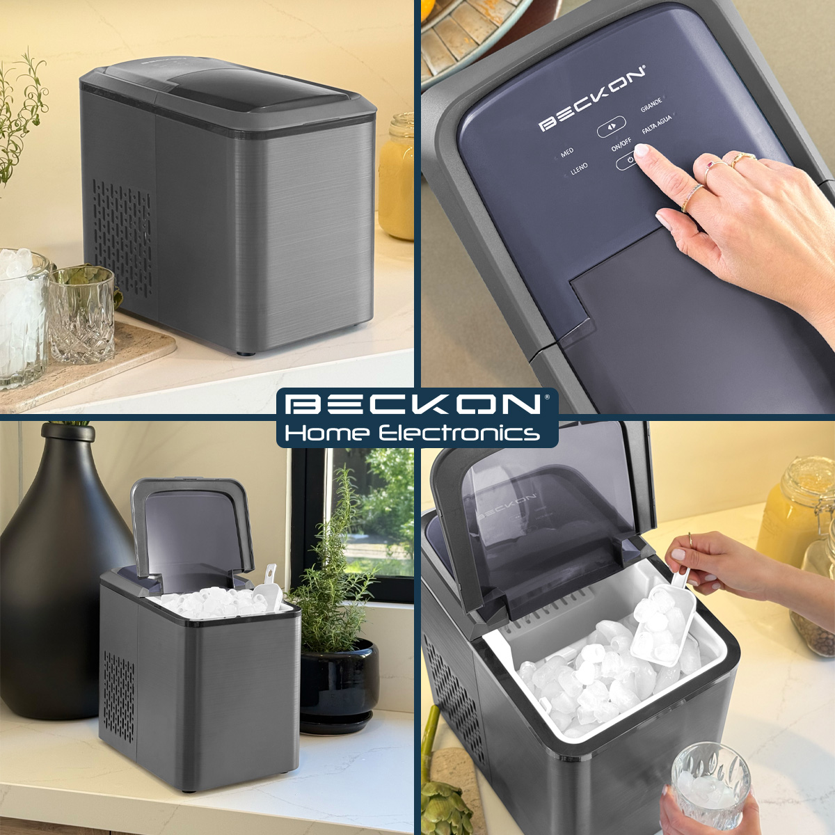 Máquina para hacer hielos Ice machine Beckon automática de 12kg por día hielo de 2 tamaños tipo bala con canasta y pala 127v