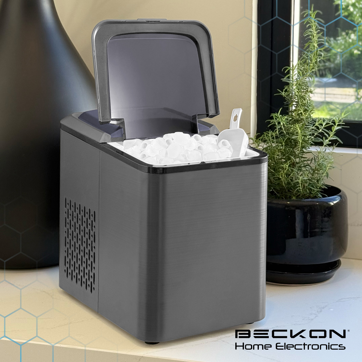 Máquina para hacer hielos Ice machine Beckon automática de 12kg por día hielo de 2 tamaños tipo bala con canasta y pala 127v