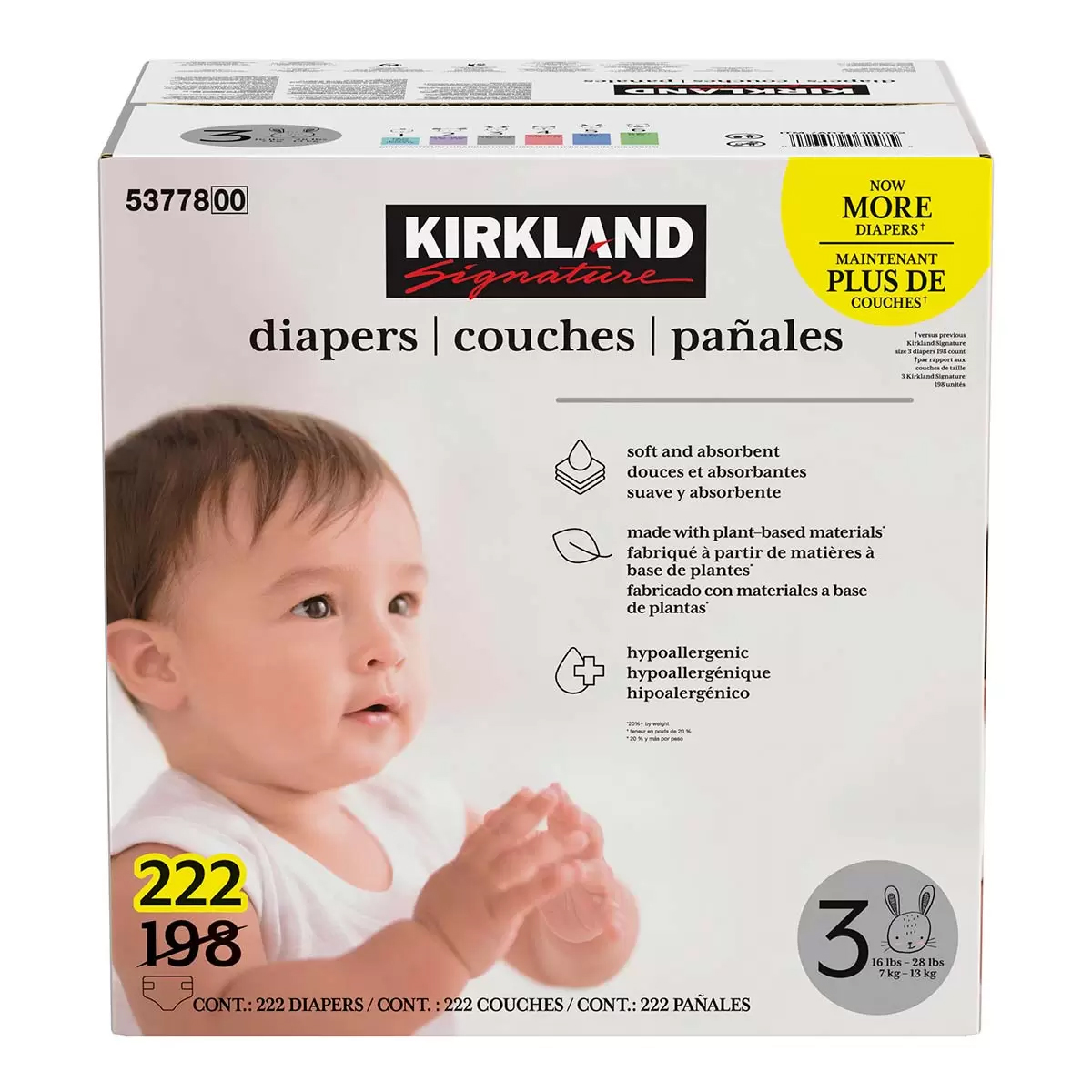 Pañales Kirkland Signature Etapa 3, 222 Pañales
