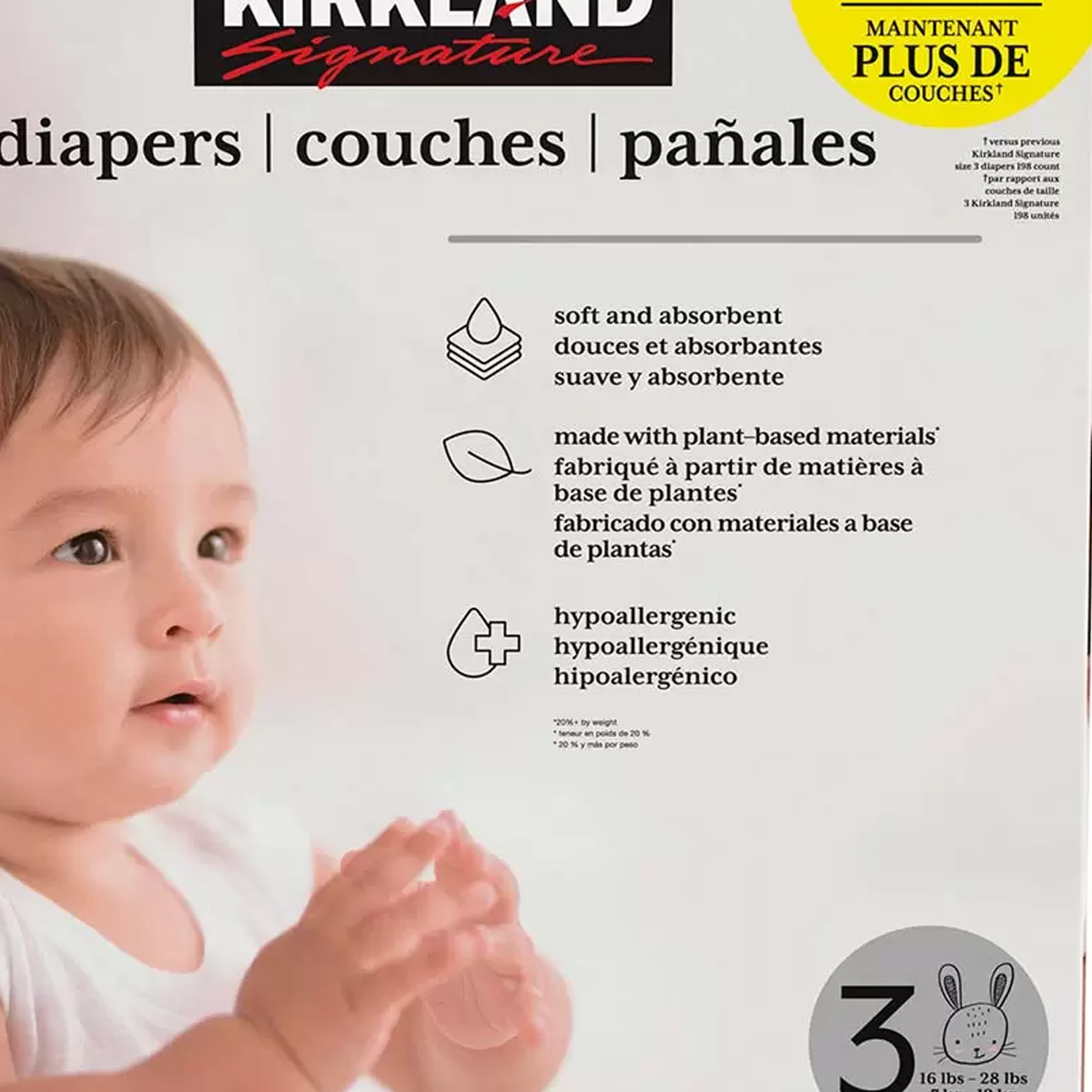 Pañales Kirkland Signature Etapa 3, 222 Pañales