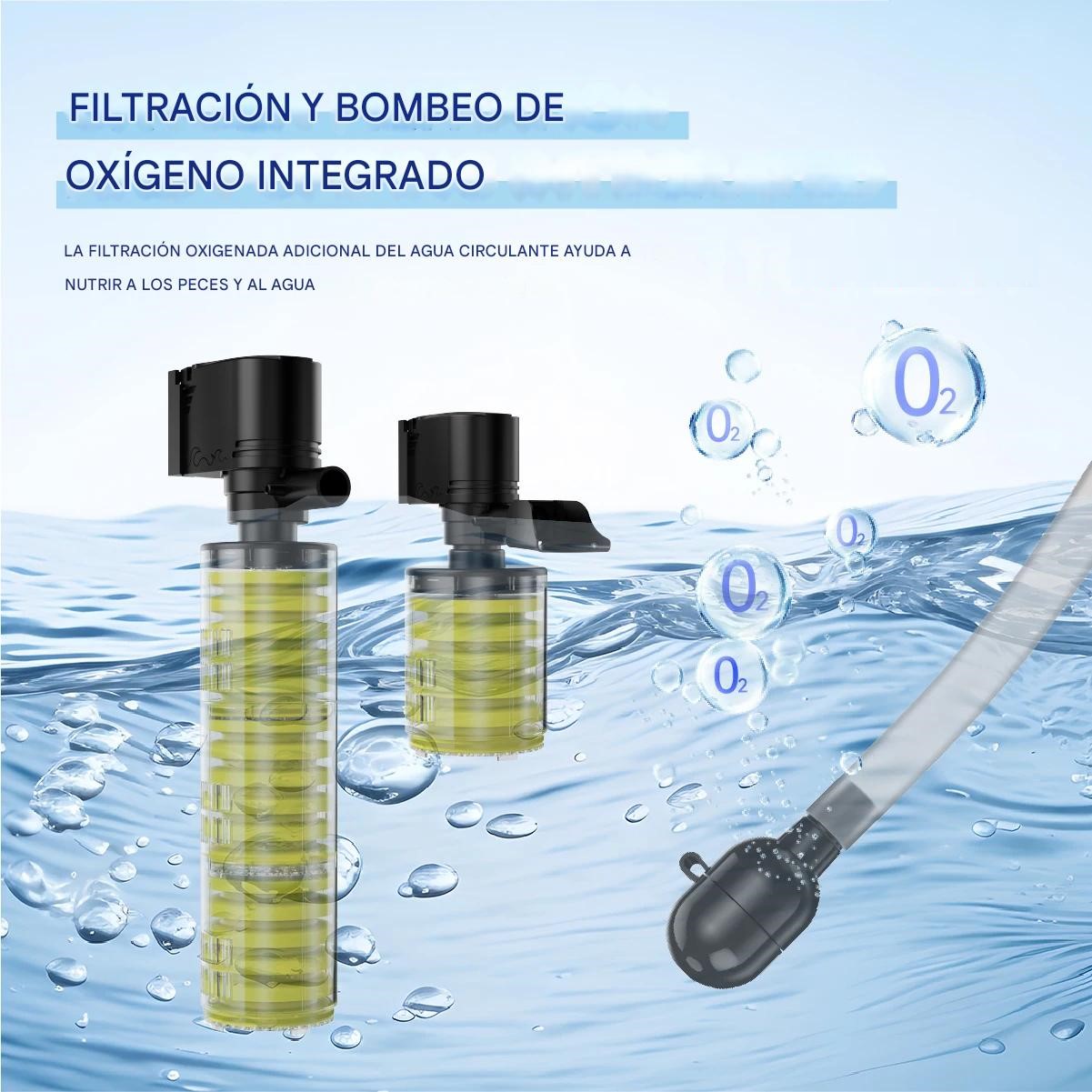 Filtro 2 esponja incorporado acuario reforzado bomba agua silenciosa circulación oxigenación poder