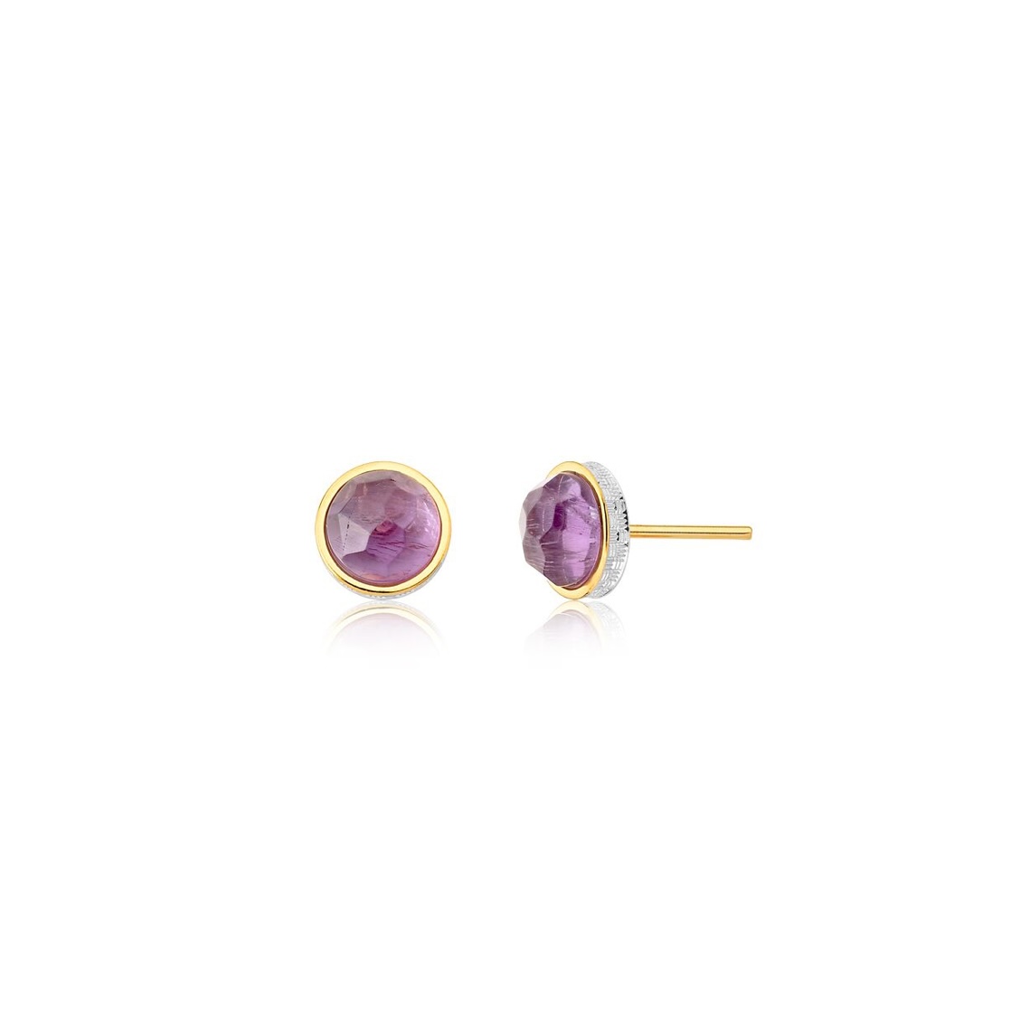 Aretes amatista - baño de oro 18k. Aretes dorados cuarzos naturales 