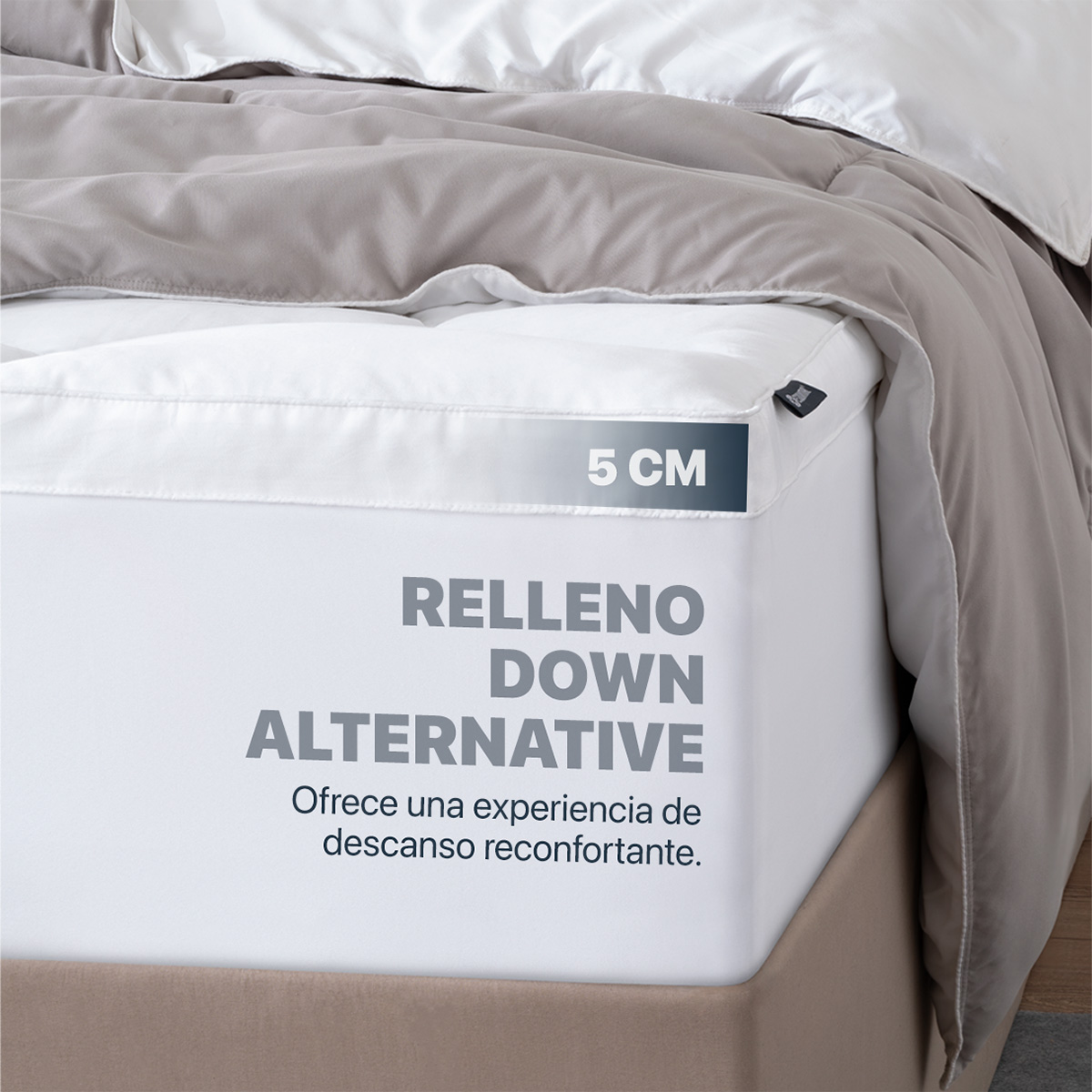 Cubre Colchón Individual de 100% Algodón con Relleno Acolchado  Down Alternative, Protector para Colchones Hipoalergénico y Transpirable ESQUIMAL 