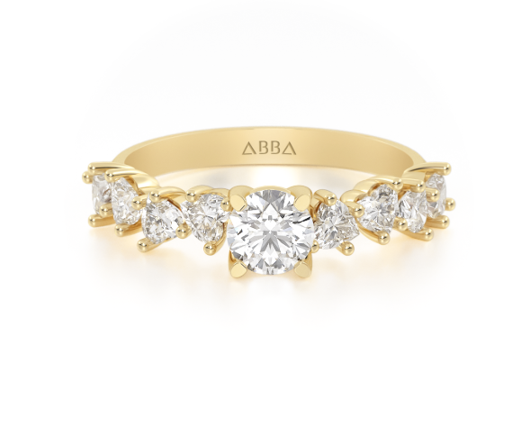 ANILLO DE COMPROMISO 10K ORO AMARILLO GEMAS CORAZONES ABBA JOYAS .