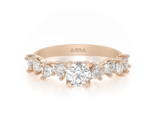 ANILLO DE COMPROMISO 10K ORO ROSA GEMAS CORAZONES ABBA JOYAS .