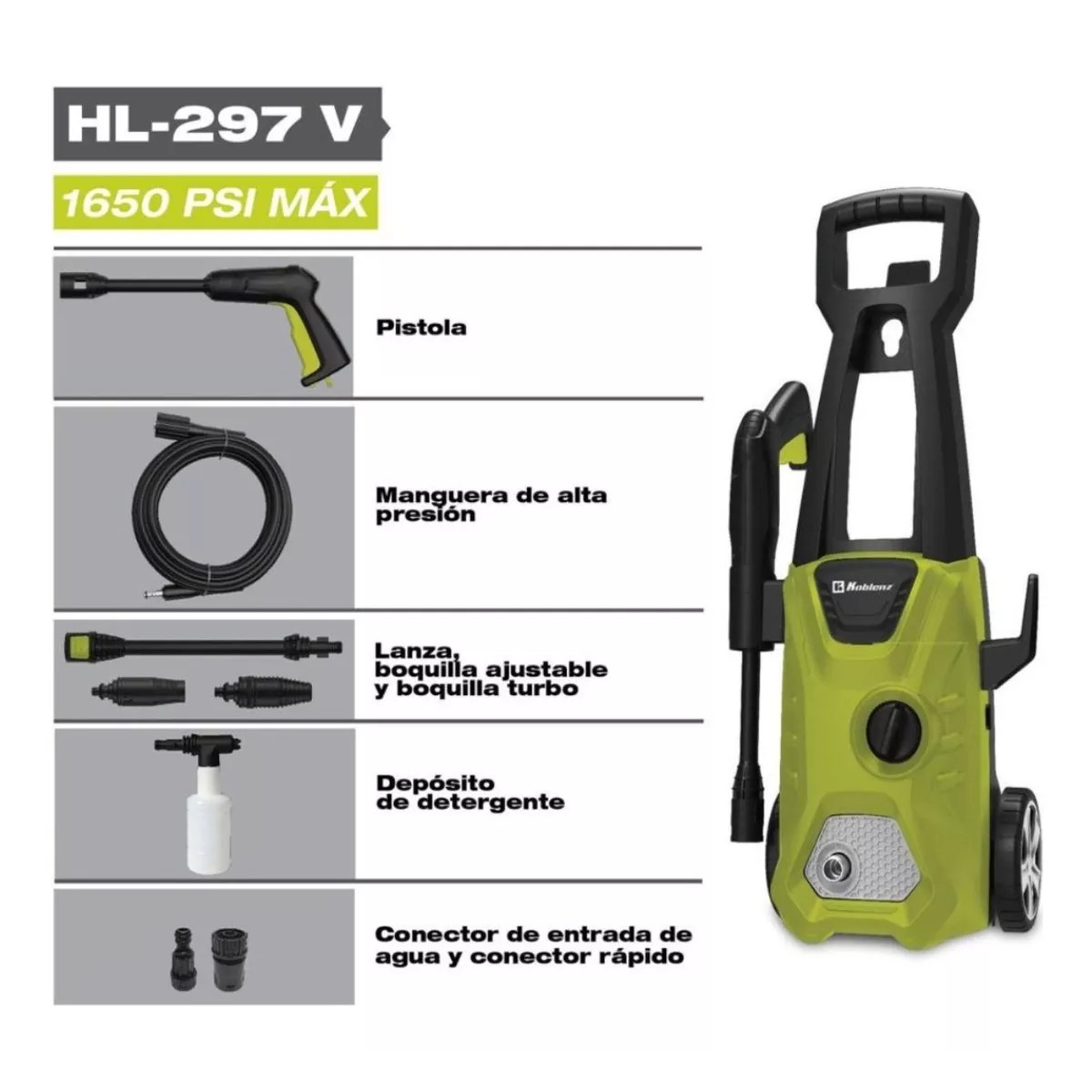 Hidrolavadora KOBLENZ HL-297 V manguera 5mt 1650 PSI
