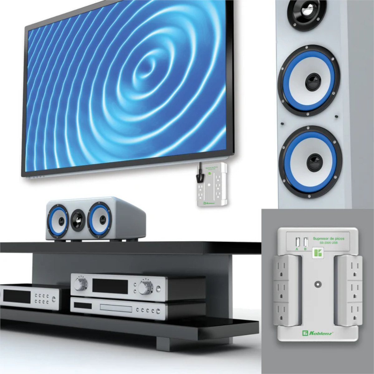 Supresor Picos Multicontacto KOBLENZ SS2000 6 contacto 2 USB