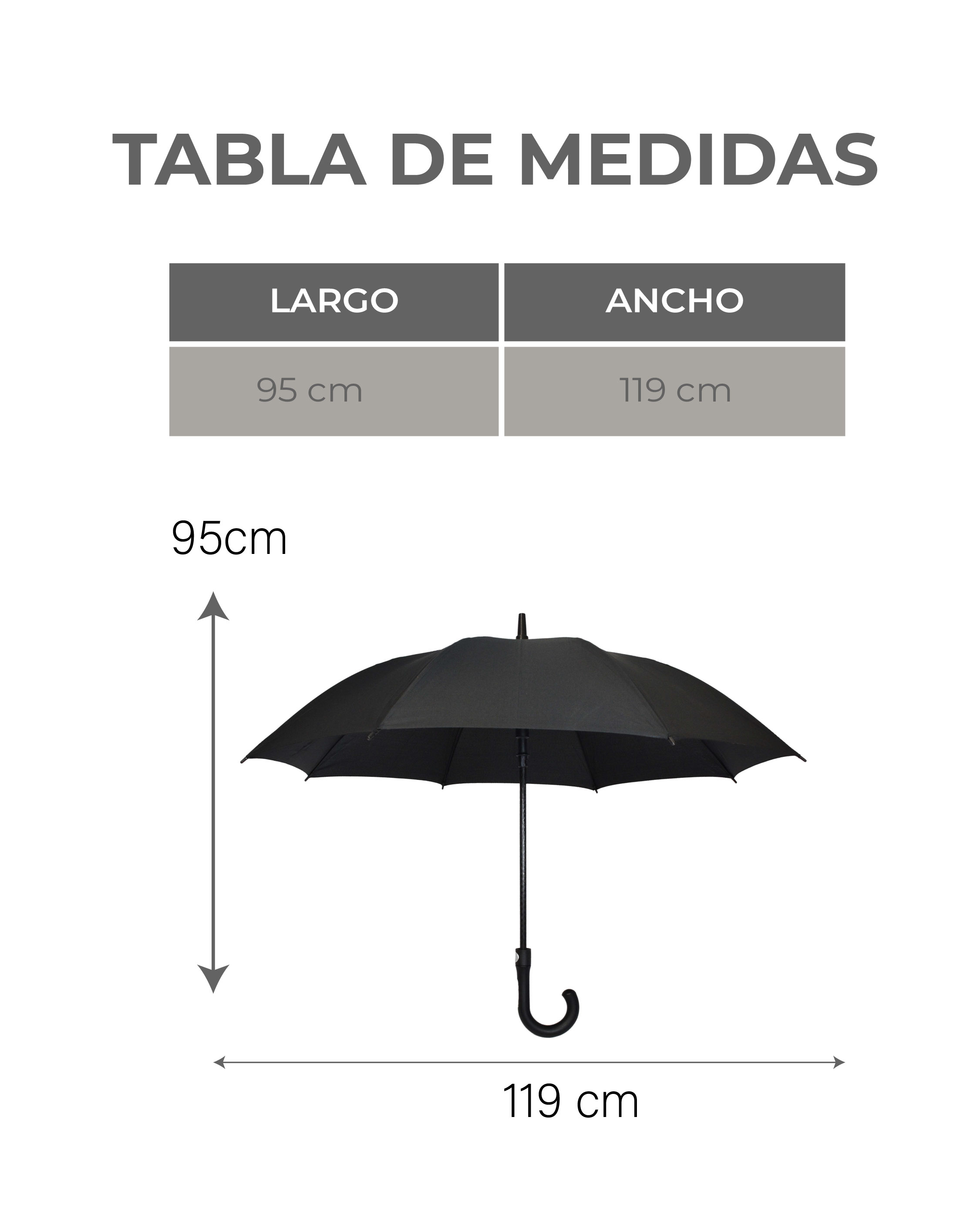 Paraguas De Bastón Gran Tamaño Automático Color Negro 