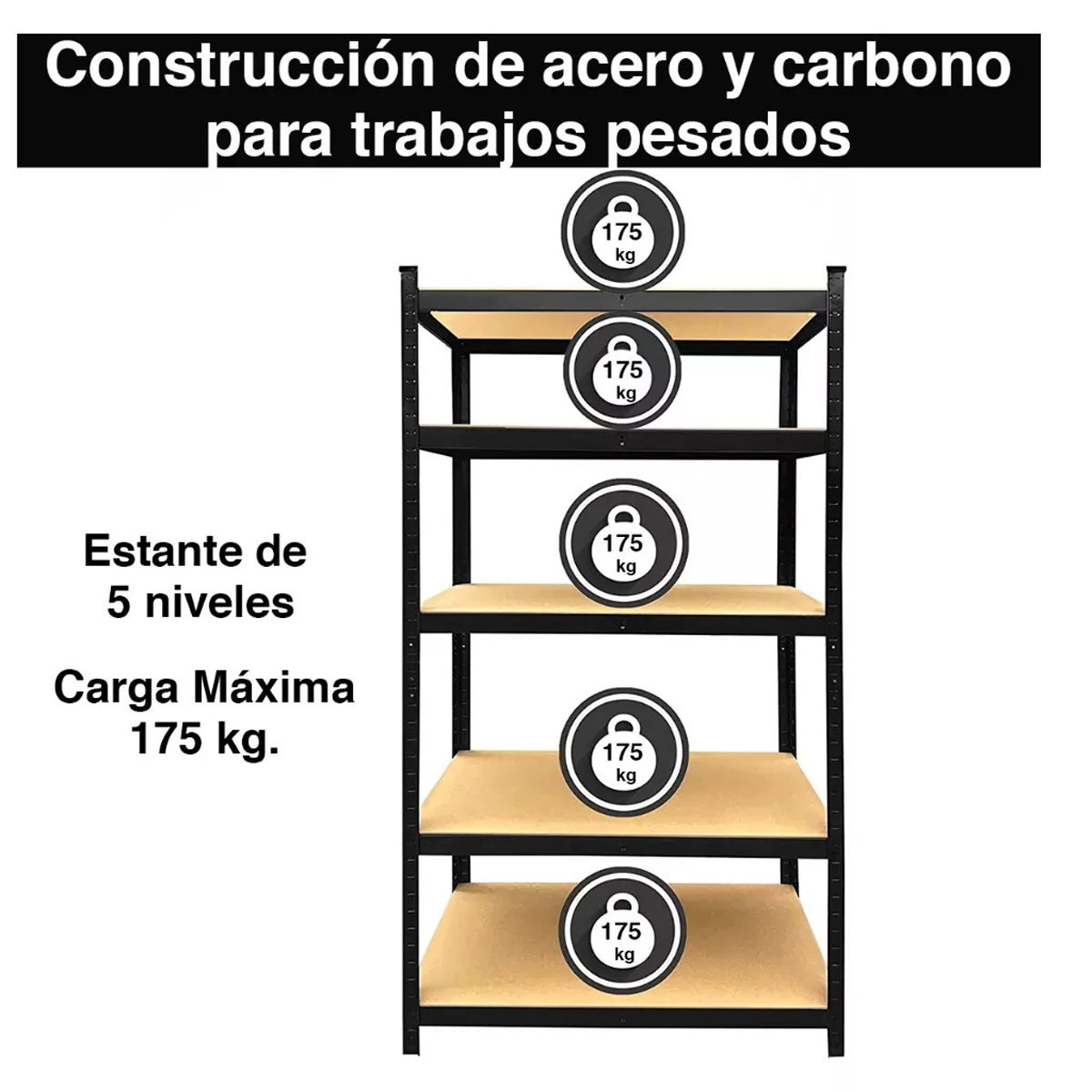 Estante Anaquel Organizador Metal 5 Niveles Hogar Oficina Color Negro