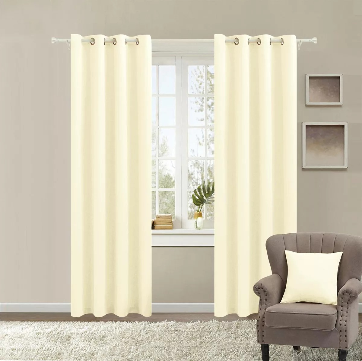 Cortina Black Out Con Aros  2 Paneles  Crema 1.35 x 2.28