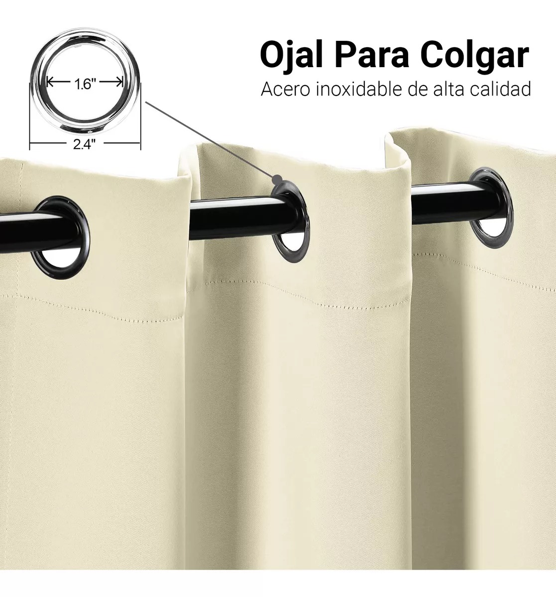 Cortina Black Out Con Aros  2 Paneles  Crema 1.35 x 2.28
