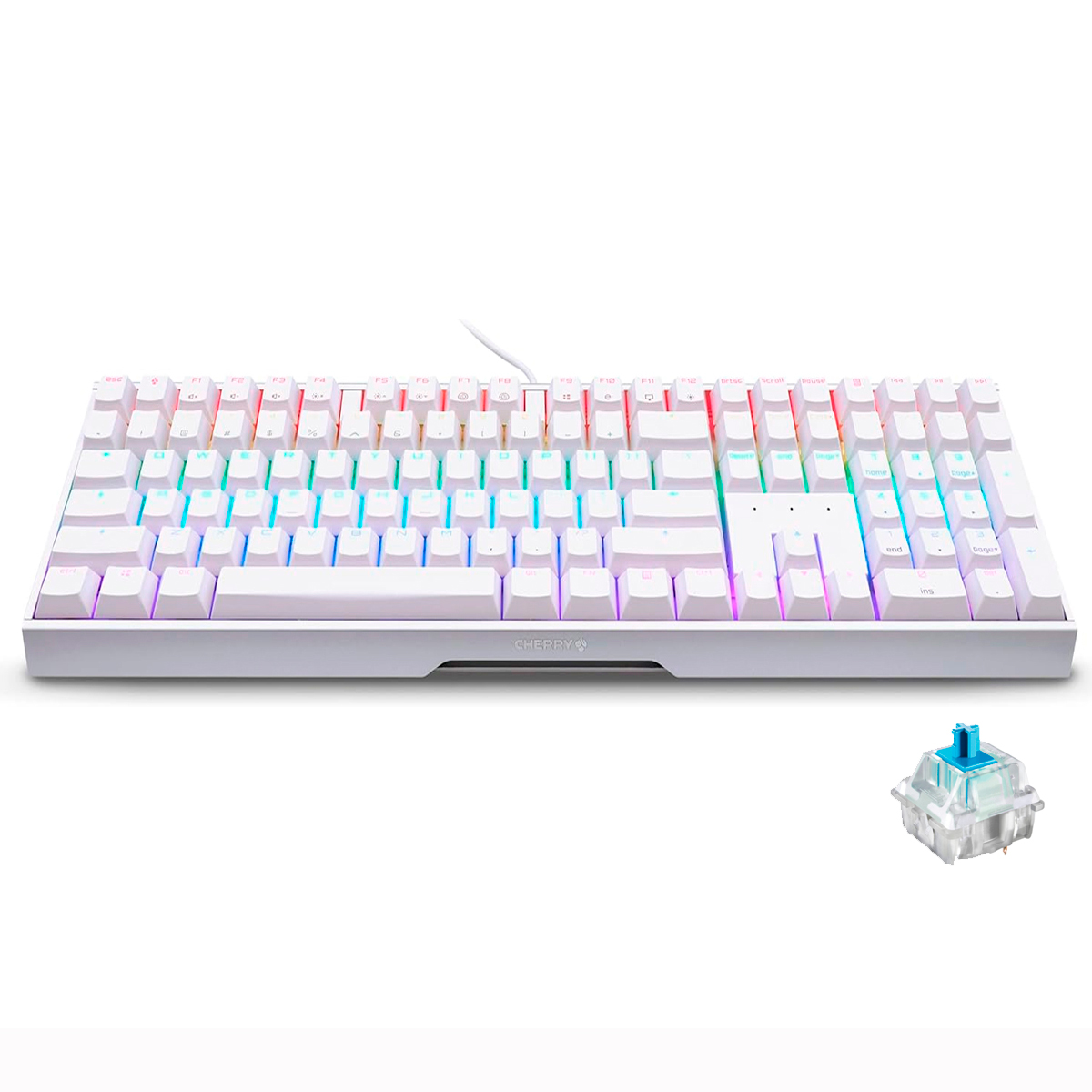 Teclado Gamer Cherry MX 3.0S Alámbrico RGB Blanco con Interruptores Switchs Azules (Reacondicionado)