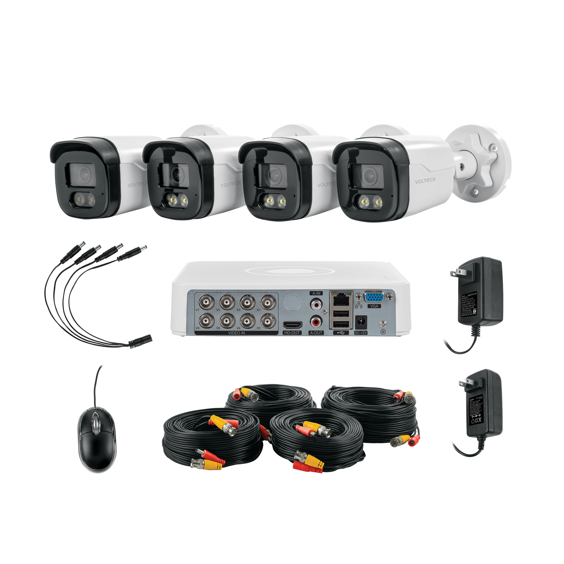 Kit video vigilancia, 8 canales, 4 cámaras  digitales y analógicas, 5MP, Disco 1TB 