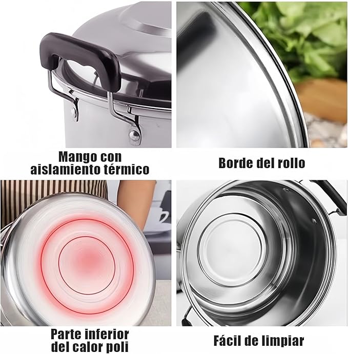 Batería De Cocina Acero inoxidable Sartenes Y Ollas Soperas Con Tapa 6 Pcs