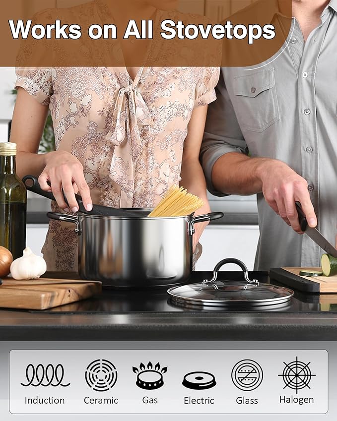 Batería De Cocina Acero inoxidable Sartenes Y Ollas Soperas Con Tapa 6 Pcs