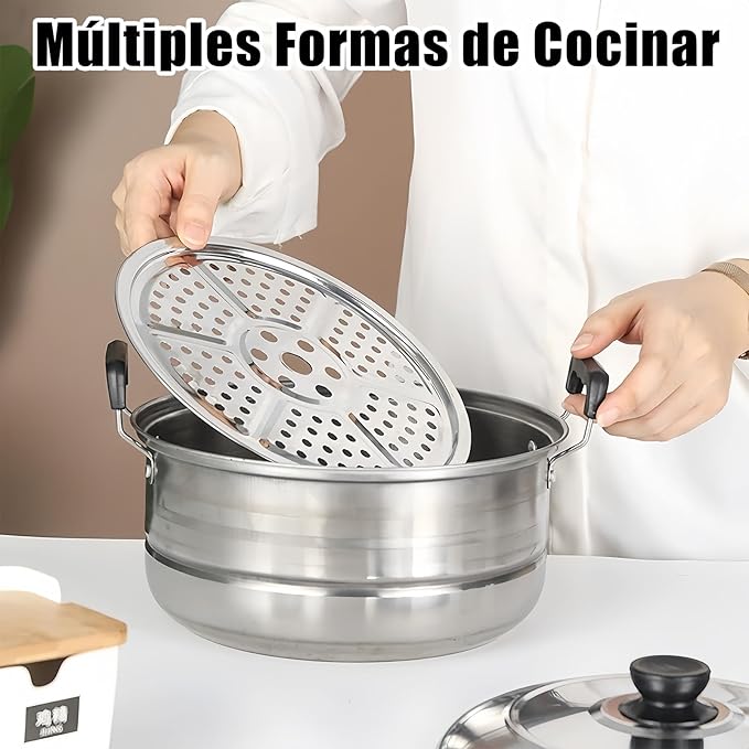 Batería De Cocina Acero inoxidable Sartenes Y Ollas Soperas Con Tapa 6 Pcs
