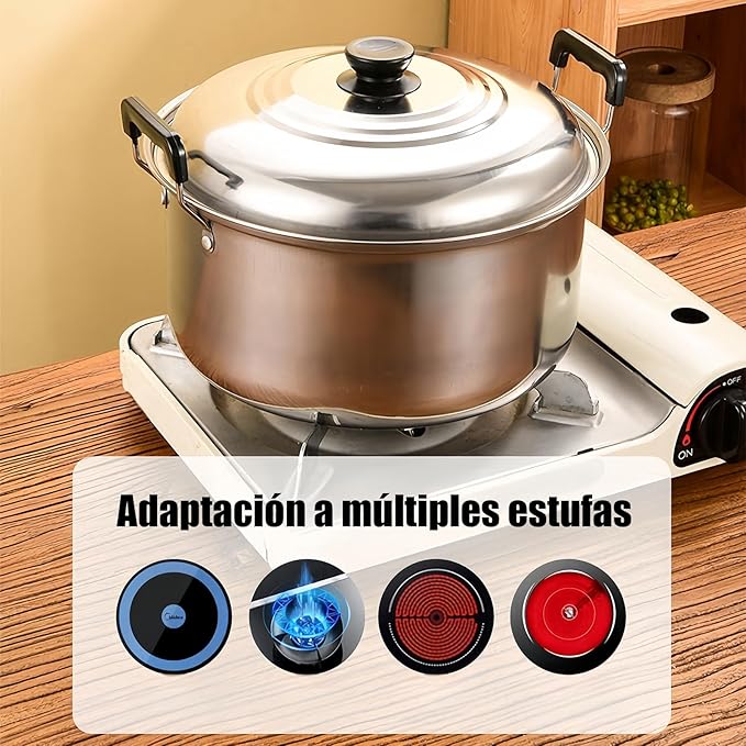 Batería De Cocina Acero inoxidable Sartenes Y Ollas Soperas Con Tapa 6 Pcs