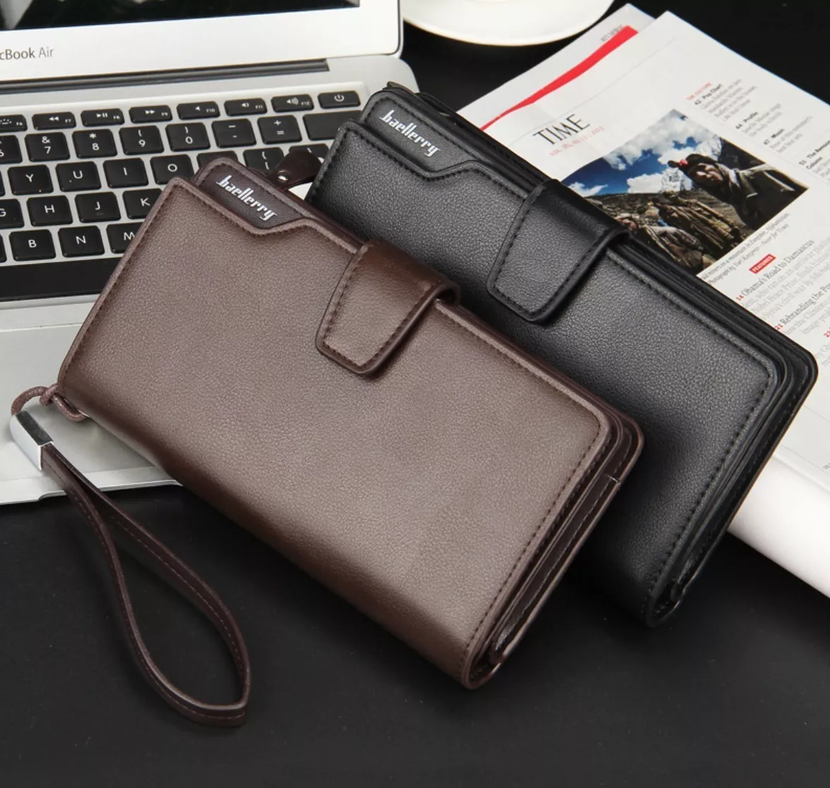 Cartera De Lujo Para Caballero/Dama Con Tarjetero Y Porta Celular Negra