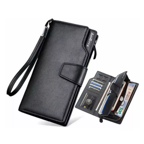 Cartera De Lujo Para Caballero/Dama Con Tarjetero Y Porta Celular Negra