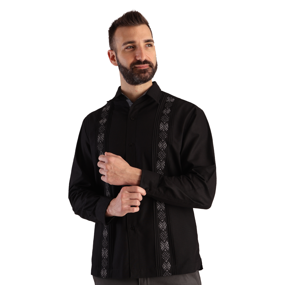 Camisa Guayabera Manga Larga Corte Clásico Bordado Para Hombre