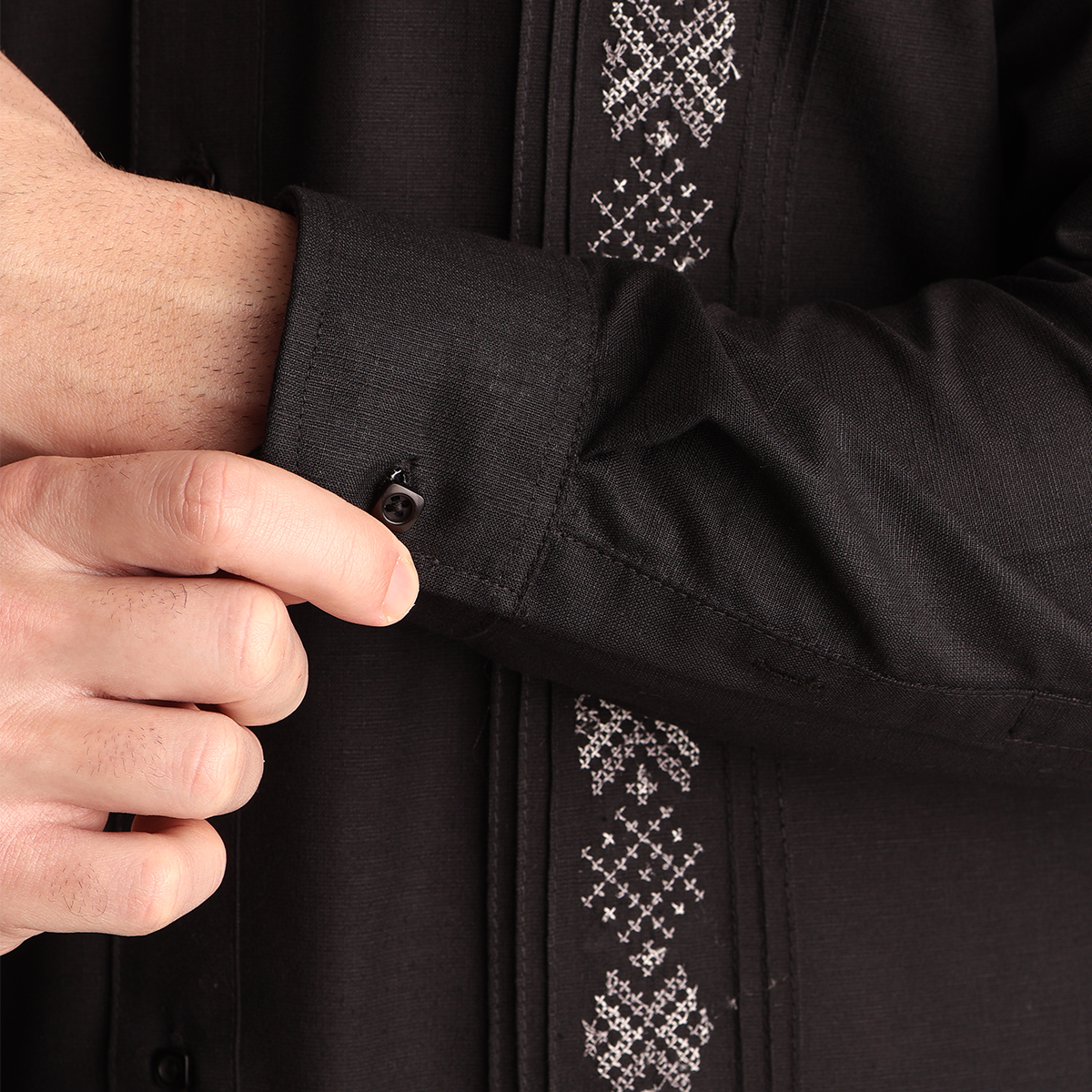 Camisa Guayabera Manga Larga Corte Clásico Bordado Para Hombre
